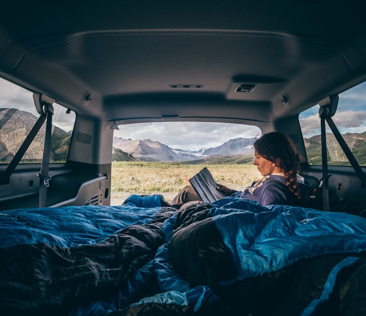 A woman camping in a van in Alaska
708070978
active
