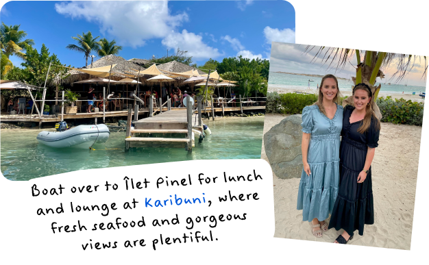 Boat over to Îlet Pinel for lunch and lounge at Karibuni, where fresh seafood and gorgeous views are plentiful.