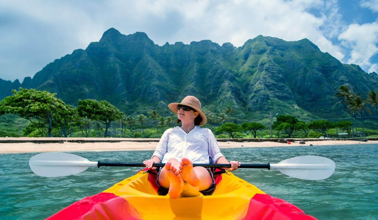 A woman kayaking in Hawaii