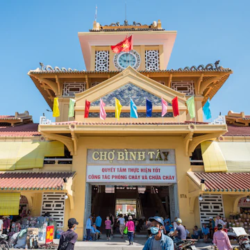 Ho Chi Minh City, Vietnam - April 15, 2019: the exterior of the central entrance and the tower of Cho Binh Tay market in Cho Lon (Cholon), a Chinatown.
1148759159