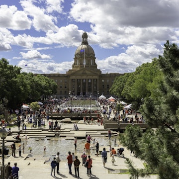 Edmonton, Alberta, Canada - July 1st, 2018: People gathering in front of the Alberta Legislature Building, enjoying Canada Day
1152837979