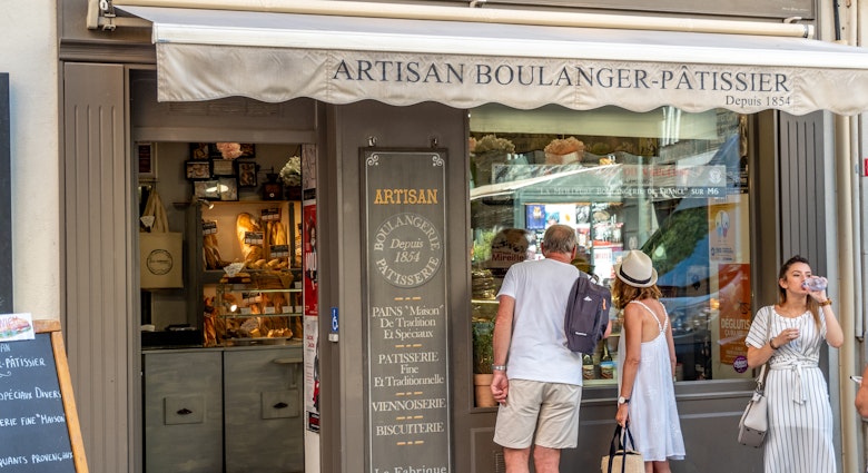 Aix en Provence, France - July 4, 2019: Customers viewing the morning pastries at the local boulangerie or bakery.; Shutterstock ID 1462315073; GL: 65050; netsuite: onlien editorial; full: paris on a budget; name: Fionnuala McCarthy
1462315073