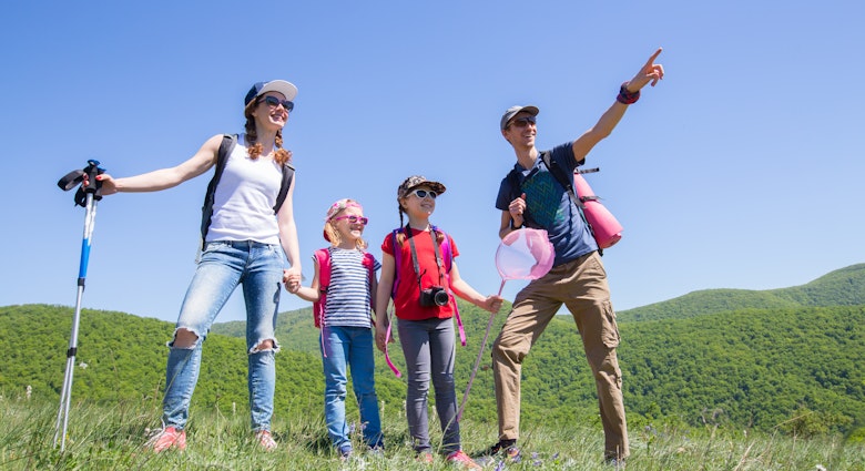 family with two kids have hiking  through the mountains; Shutterstock ID 1981510112; GL: 65050; netsuite: Online Editorial; full: Croatia Hikes; name: Tasmin Waby
1981510112