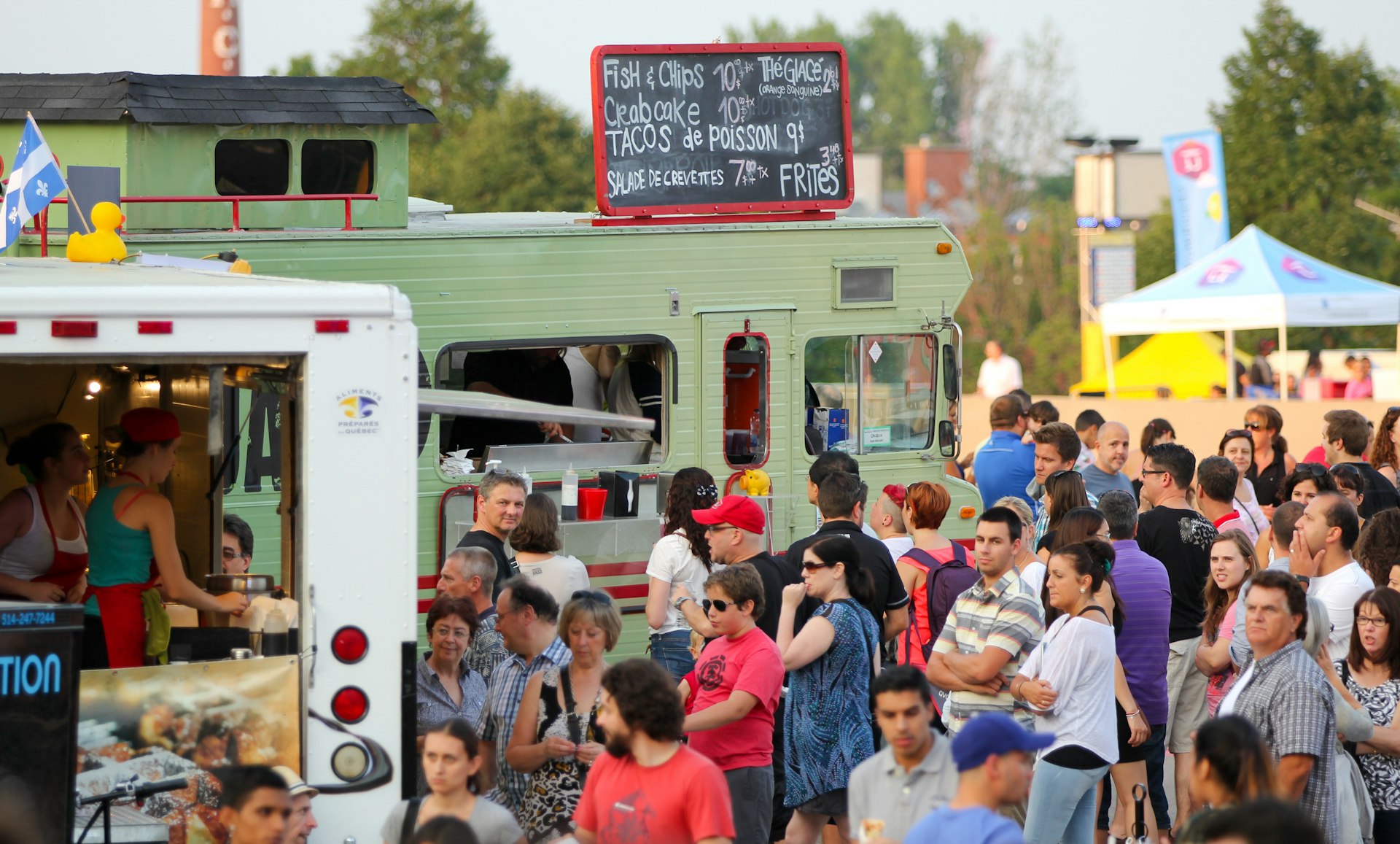 People line up for food trucks in Montréal, Québec, Canada