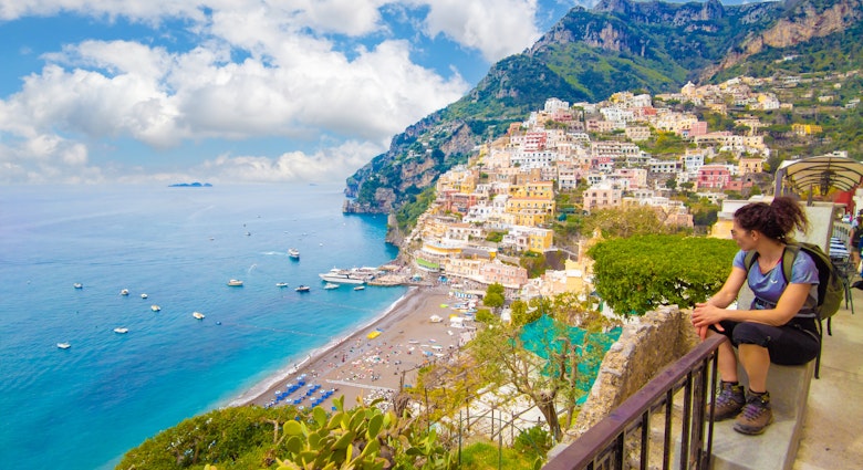 Positano, Italy - 16 April 2022 - The touristic sea town in southern Italy, province of Salerno in Amalfi Coast, with colorated historical center and very famous 'Sentiero degli Dei' trekking path.; Shutterstock ID 2150420573; GL: 65050; netsuite: Online ed; full: Amalfi Coast best places; name: Claire Naylor
2150420573