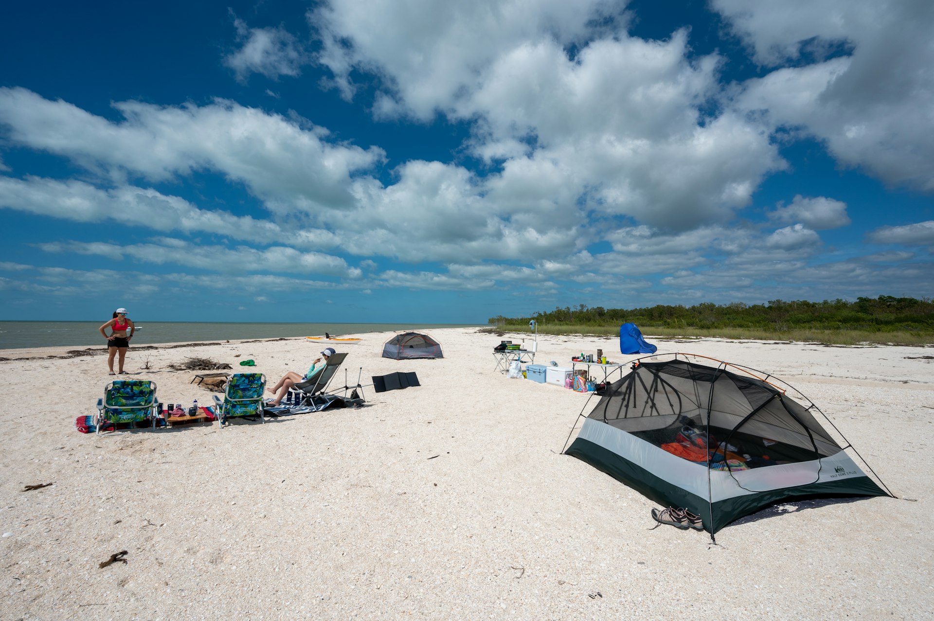 Young adults camp on beach in Middle Cape Sable in Everglades National Park, Florida, USA