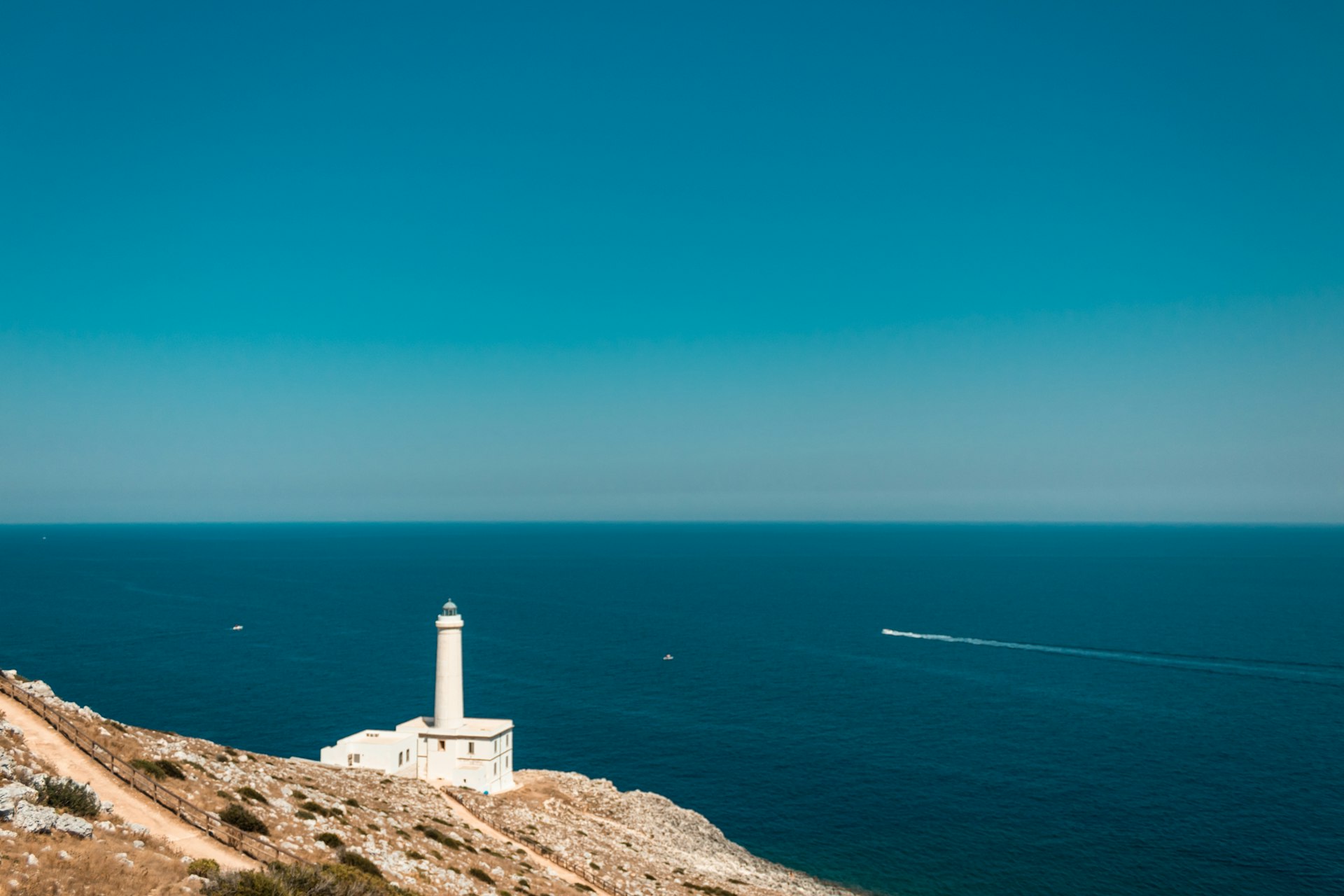 The easternmost lighthouse in Italy overlooking the stretch of the Otranto Channel, Puglia