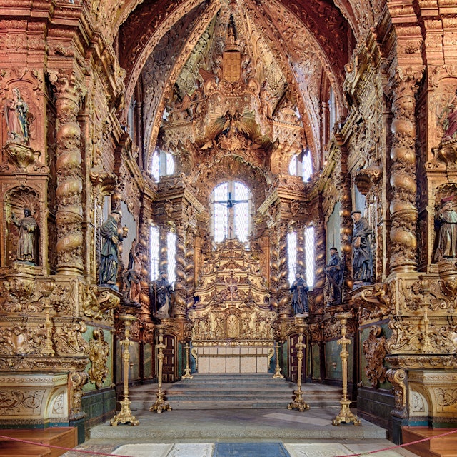 Decorated interior of church museum of Saint Francis (Igreja de Sao Francisco) in Porto, Portugal.
architecture, art, baroque, belief, catholic, church, construction, convent, decoration, destination, district, europe, famous, former, francis, franciscan, francisco, gothic, heritage, historic, historical, igreja, interior, landmark, leading, lines, monument, old, ornamental, orthodox, pattern, porto, portugal, portuguese, religion, ribeira, rich, romantic, saint, sao, site, symmetrical, symmetry, tourism, traditional, travel, urban, view, vintage, wealth, wealthy, world