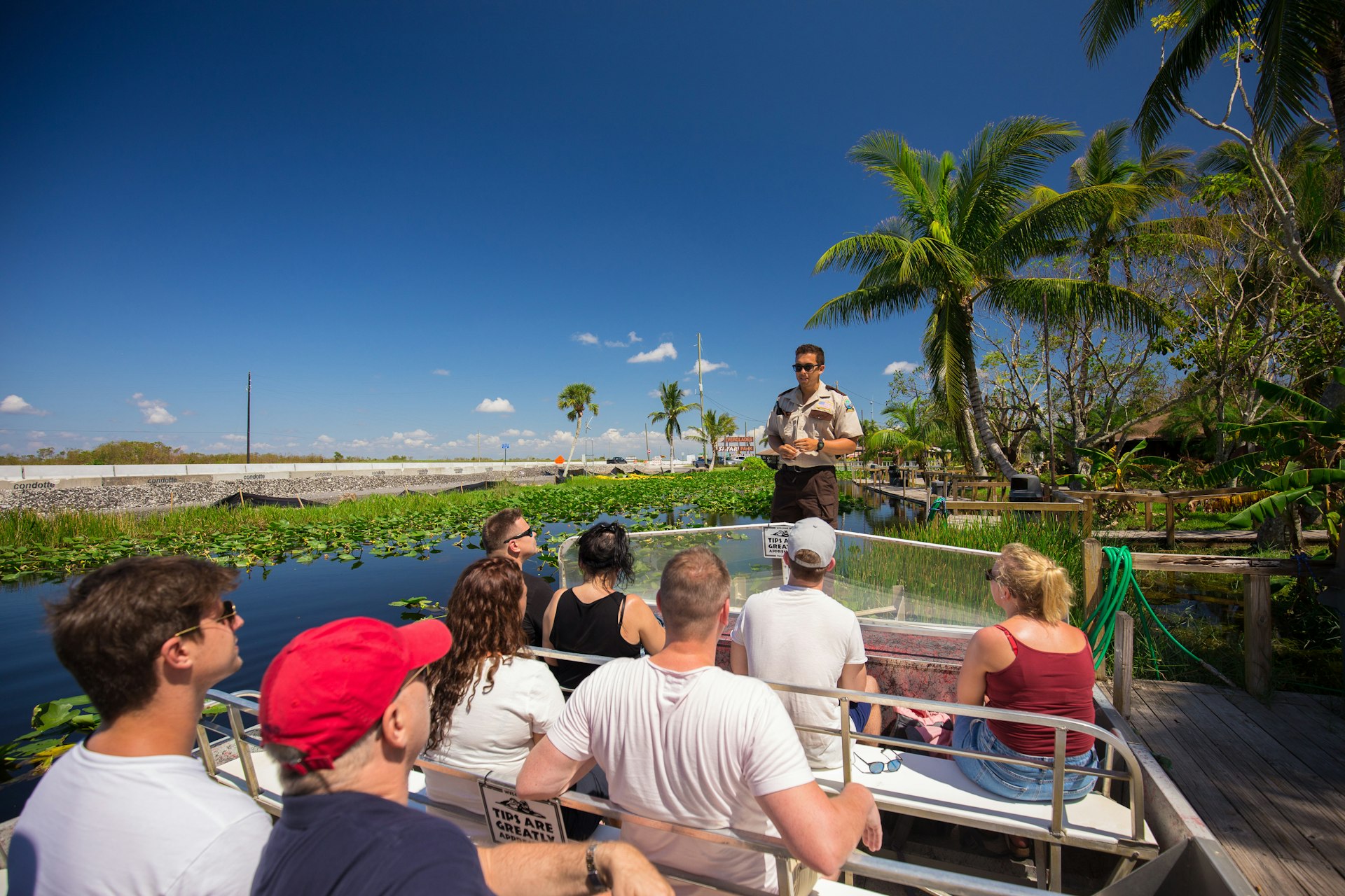 Group of people on an Everglades National Park boat tour.
