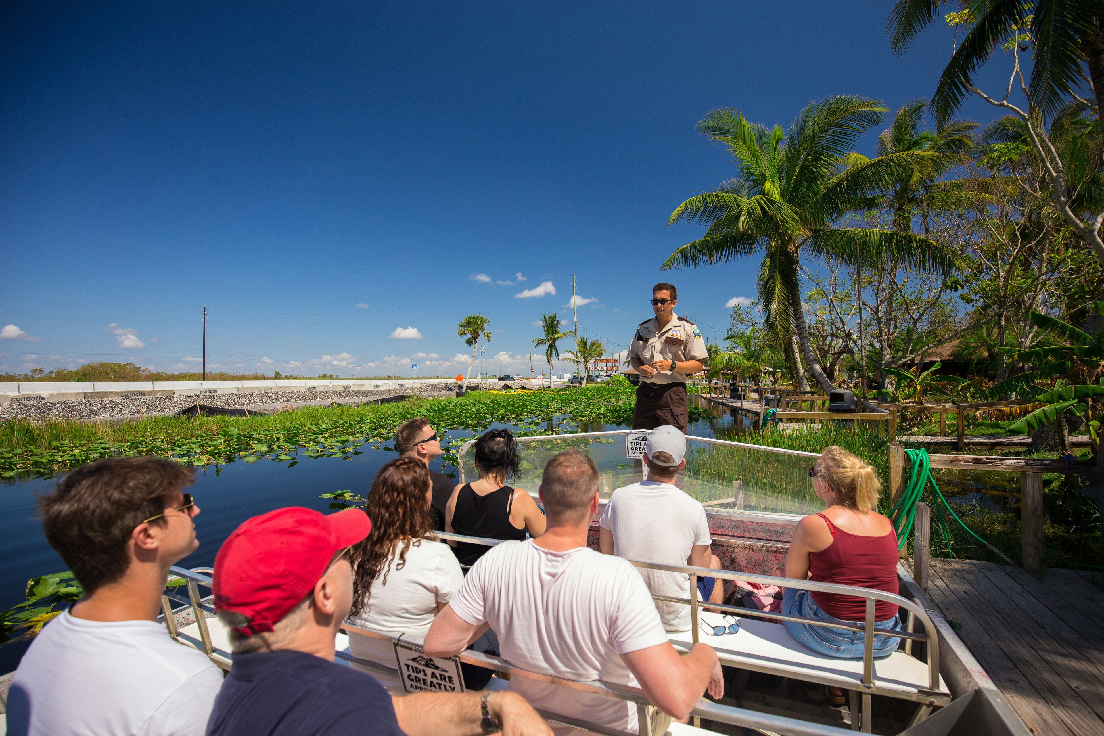 Group of people on an Everglades National Park boat tour.