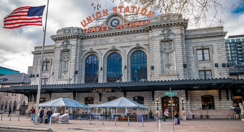 DENVER, COLORADO - FEBRUARY 9 2023: Entrance to Union Station in downtown Denver on a frigid winter day.; Shutterstock ID 2262016615; GL: 65050; netsuite: Online editorial; full: Article: hotels in vintage train stations; name: Ann Douglas Lott
2262016615