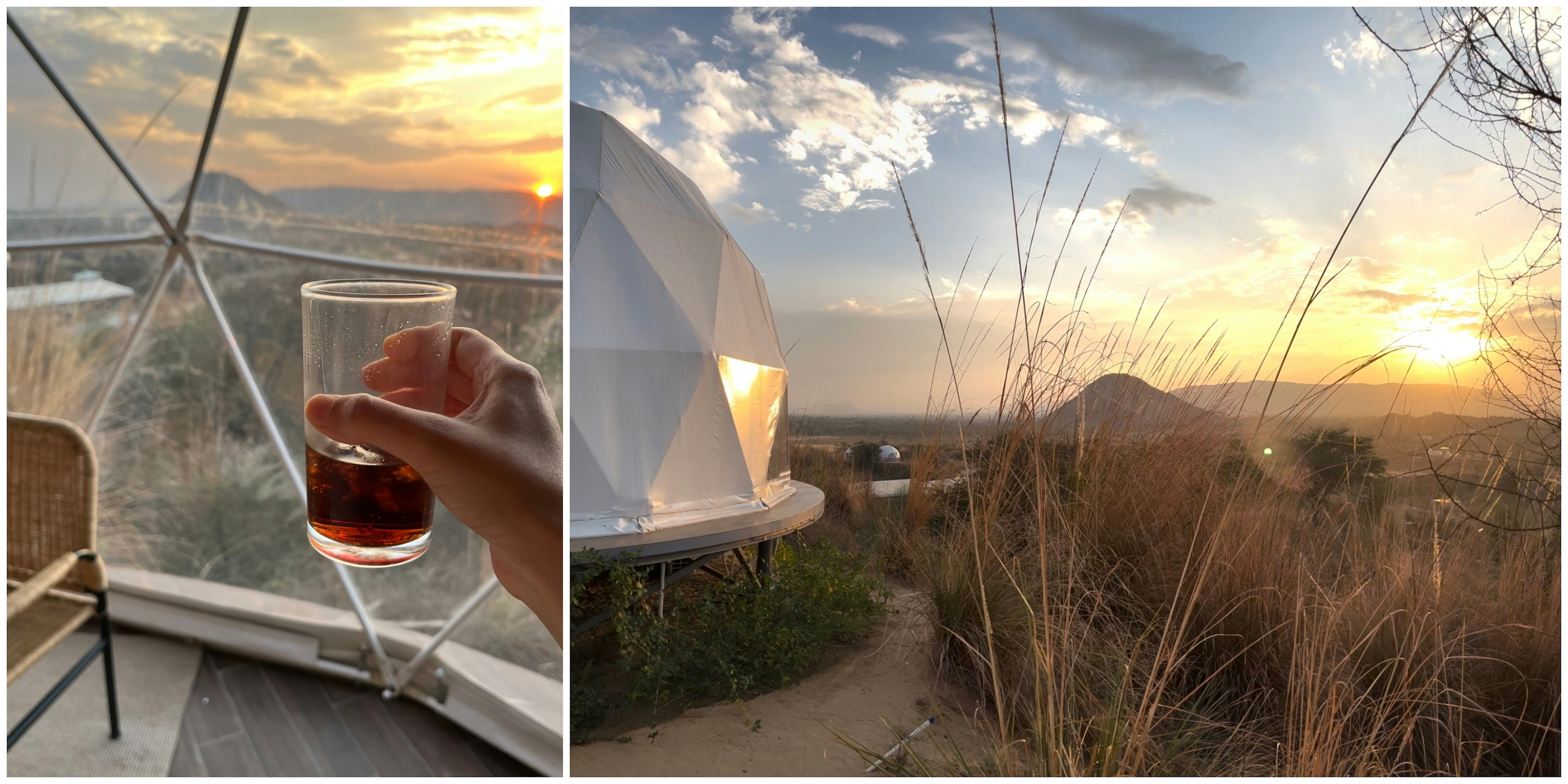 A luxury bubble tent at sunset in Jaipur