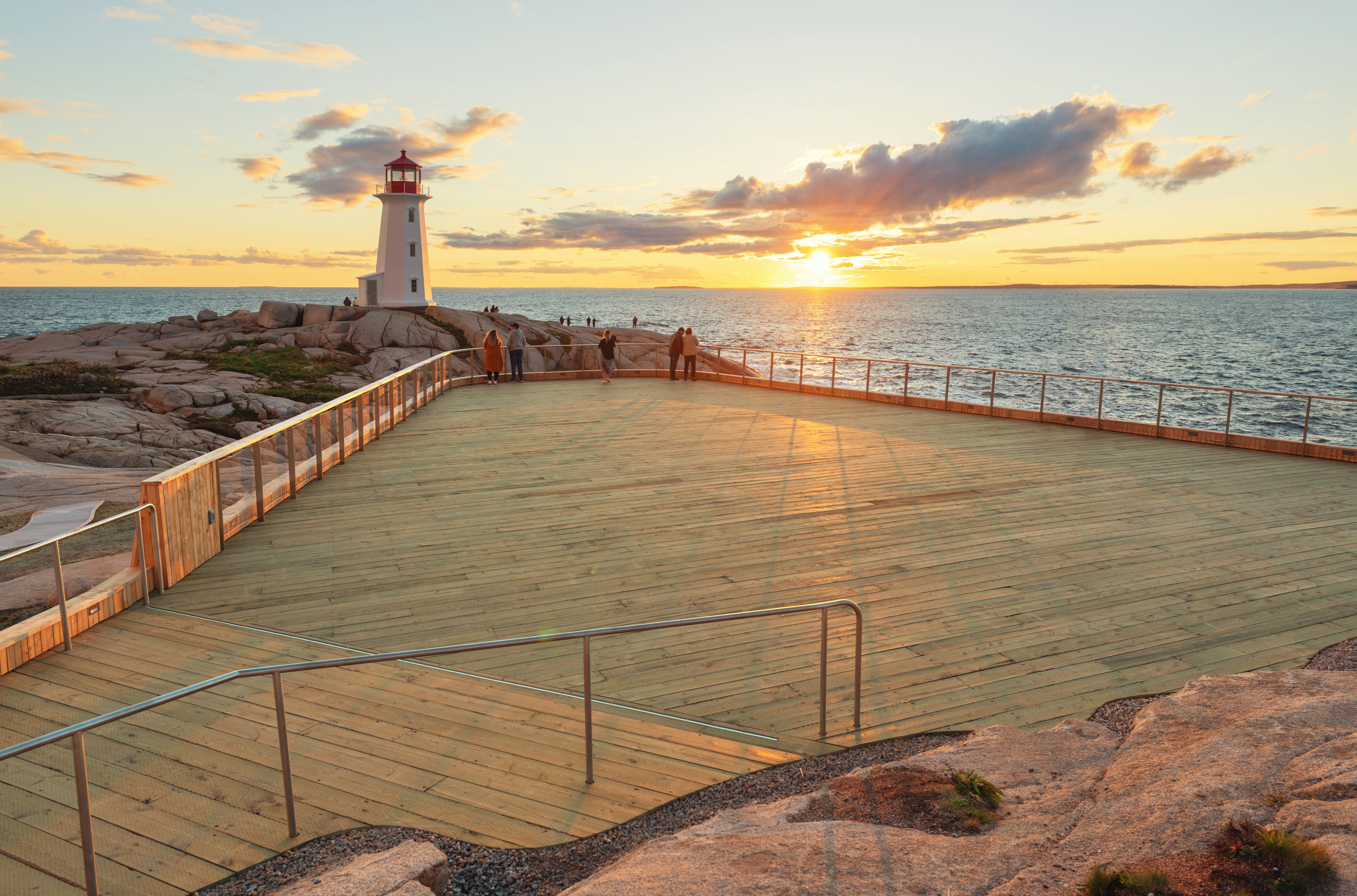 The observation deck at Peggy’s Cove lighthouse near Halifax, Nova Scotia, Canada