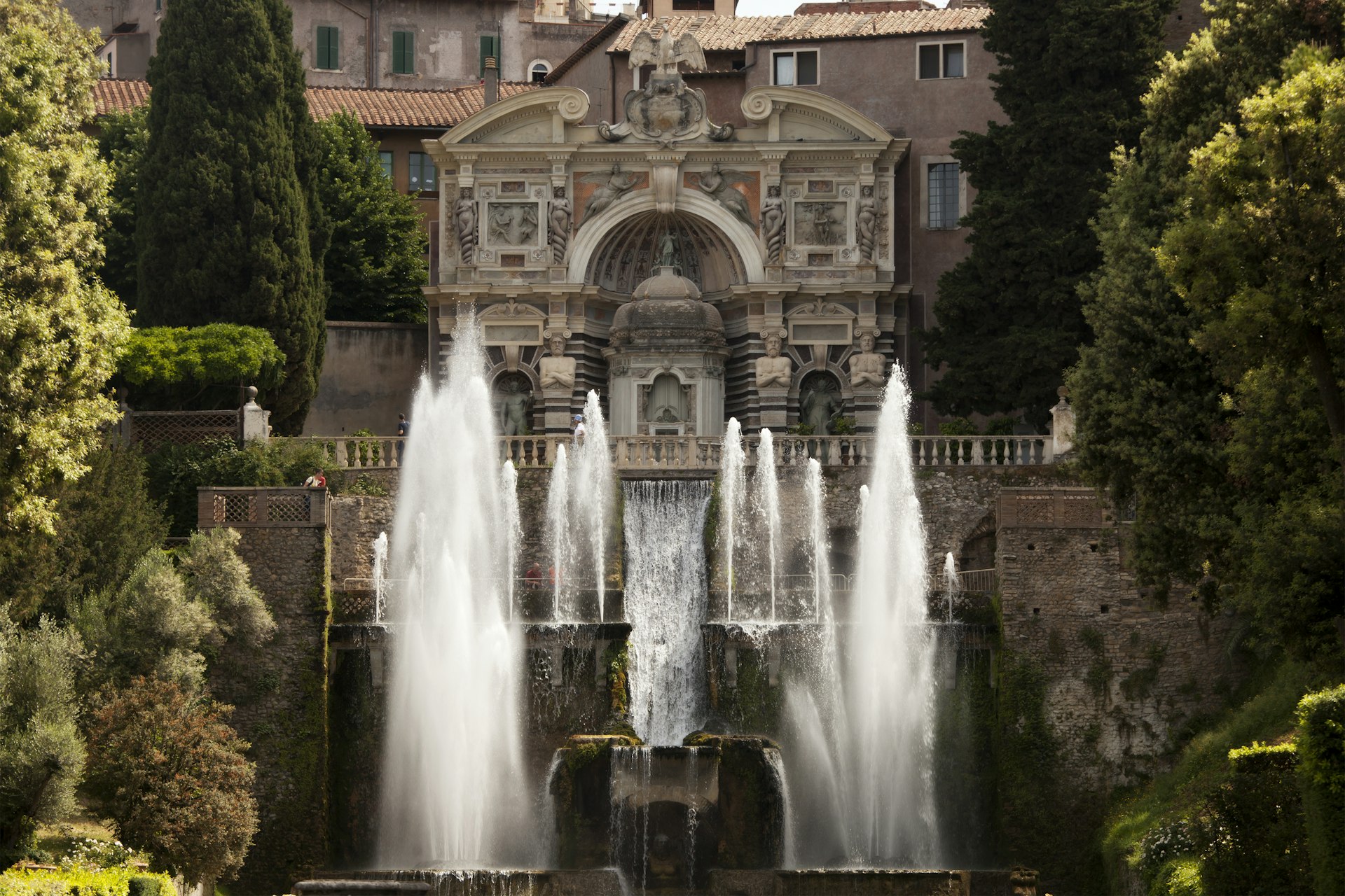 Big fountains in the gardens of Villa d’Este, Tivoli, Lazio, Italy