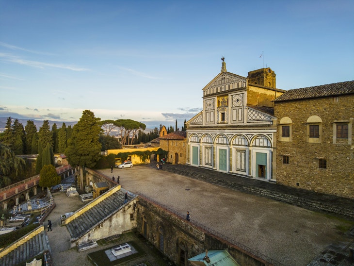 View of the facade of San Miniato church. The facade of San Miniato is one of the masterpieces of Florentine Romanesque architecture
1441920478