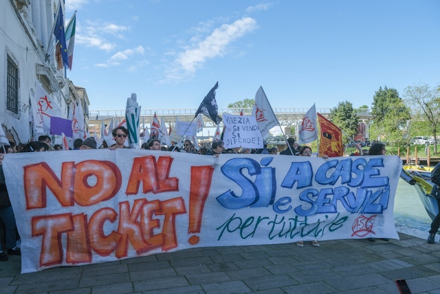 Protesters start walking at Piazzale Roma, opposing the charge for tourists to enter the city