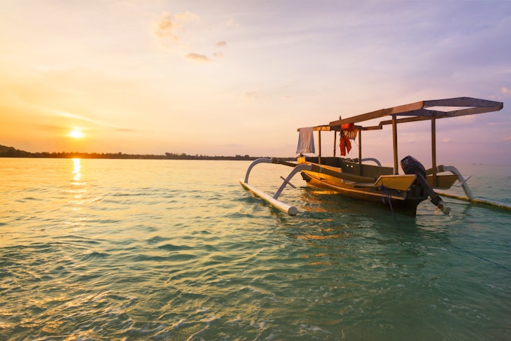 Boat at Sunset in Gili Islands, Indonesia