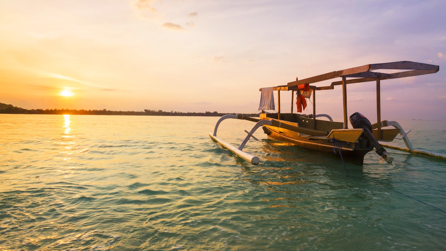 Boat at Sunset in Gili Islands, Indonesia