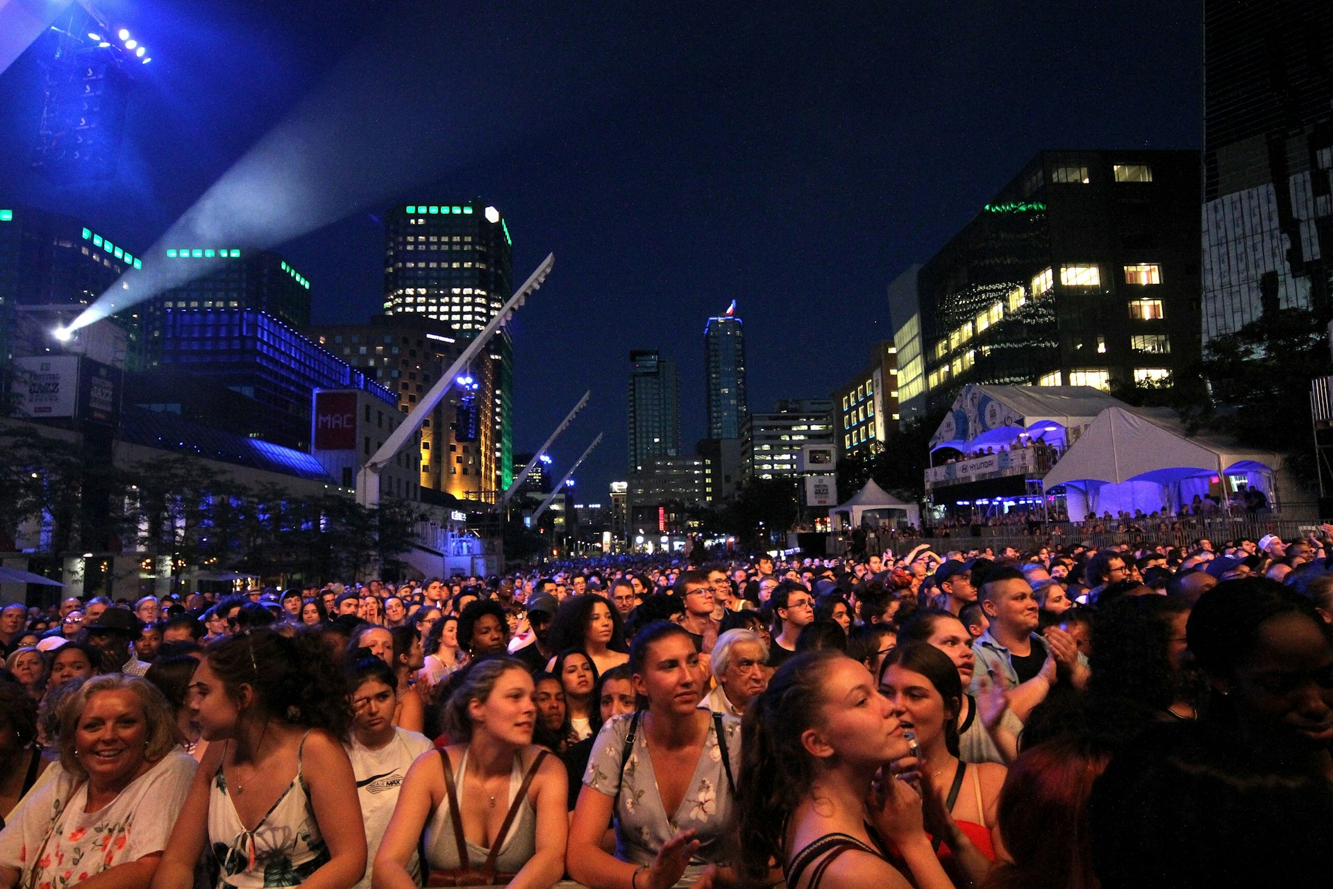 The crowd at the 2018 Festival International de Jazz de Montreal, Quartier des spectacles, Montréal, Québec, Canada