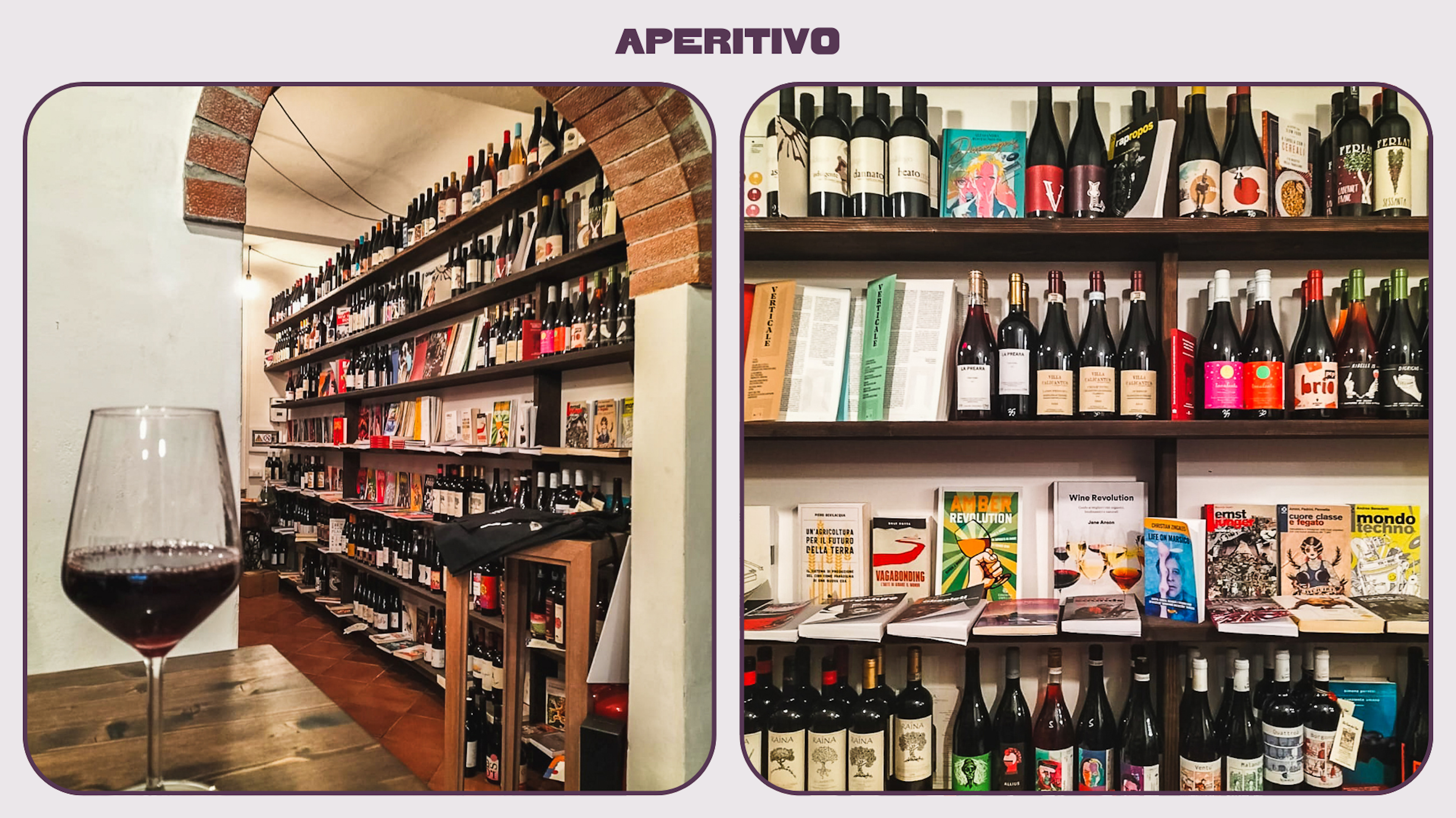 Close-up shots of wine bottles in a Florentine wine bar