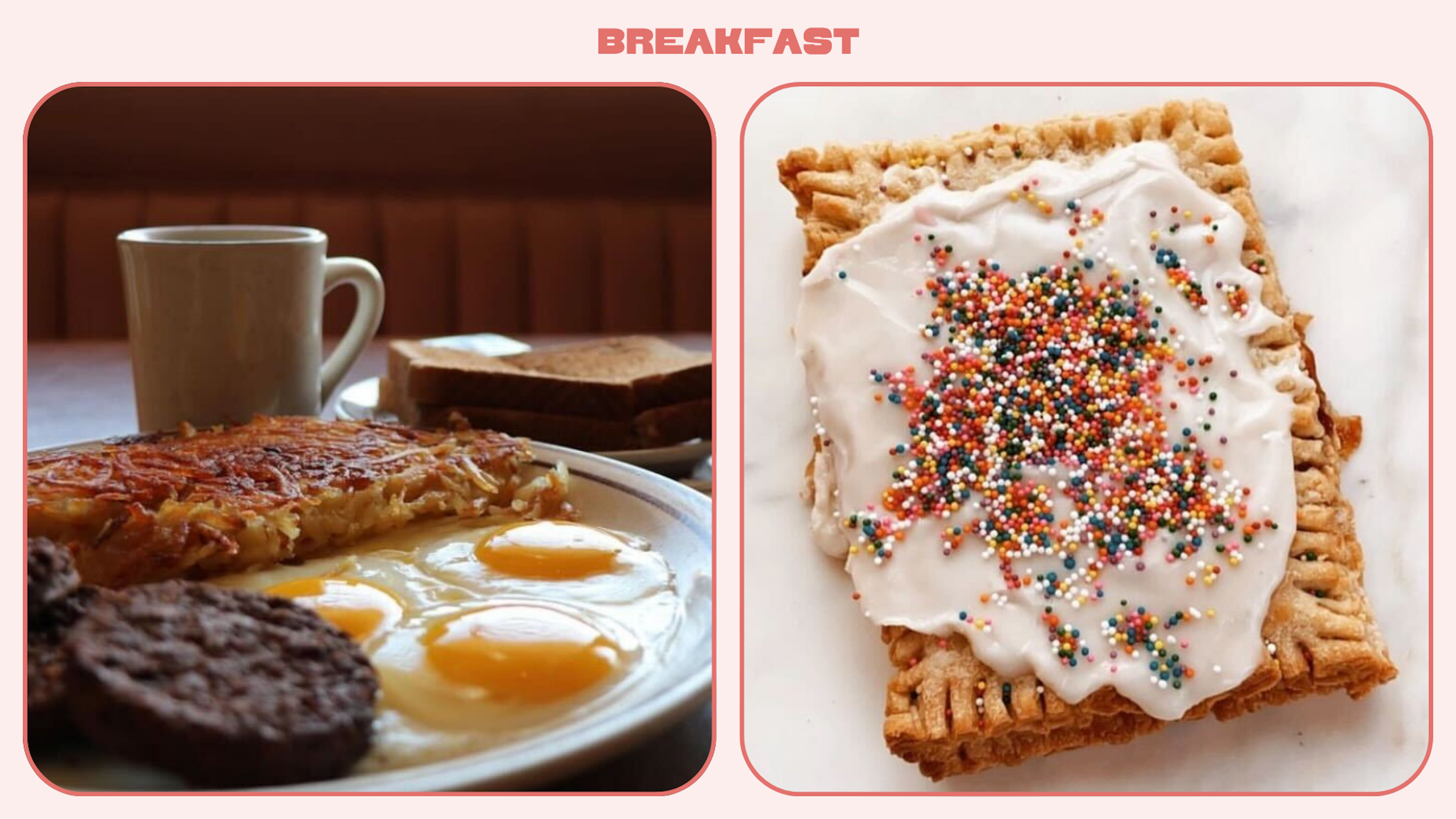 L: Sausage and egg breakfast at Canter's. R: A strawberry