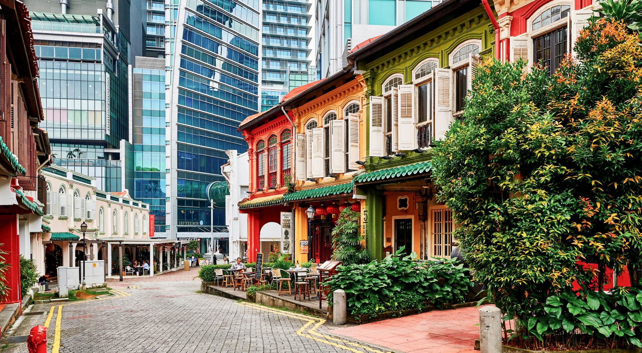 A colorful streetscape in Singapore