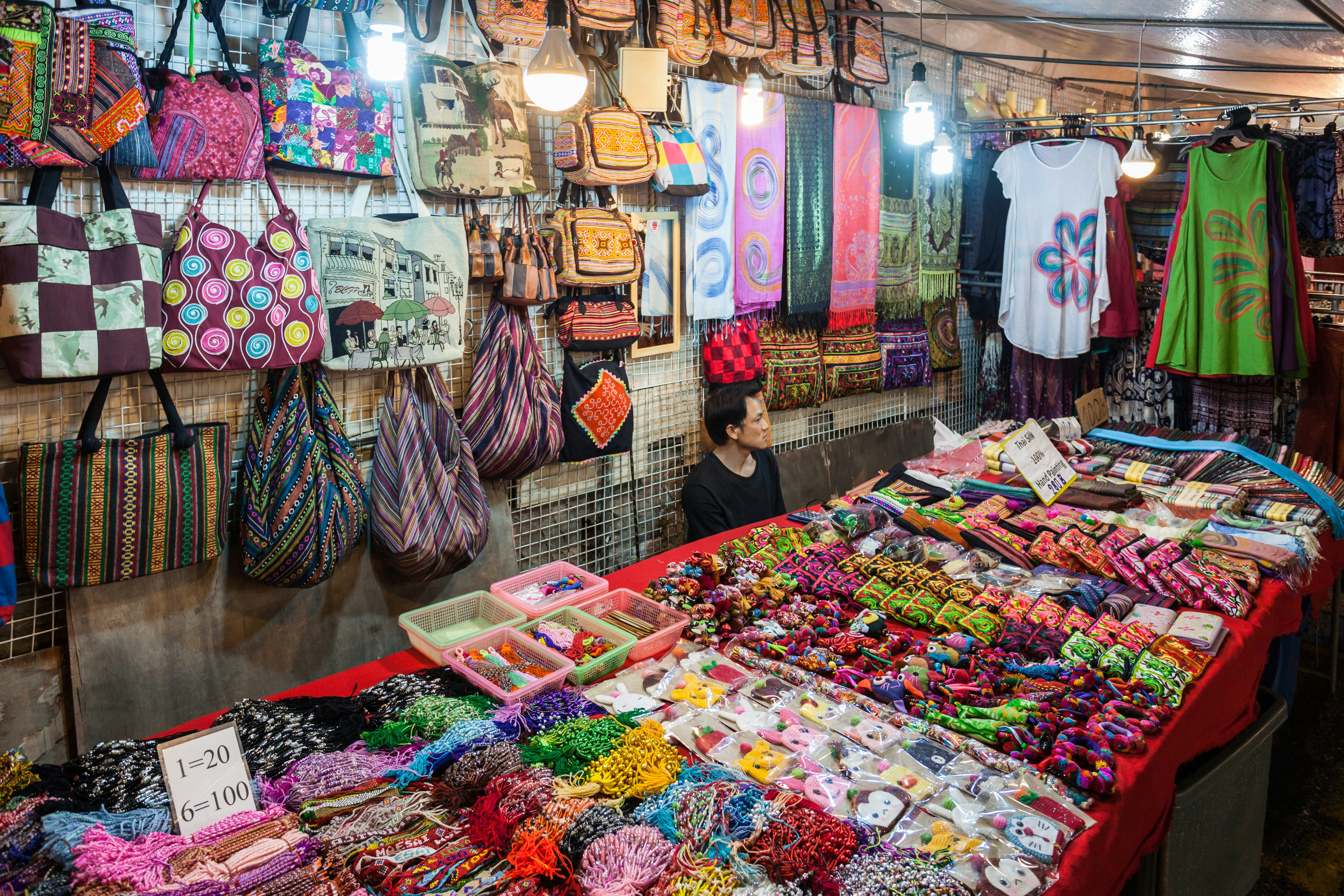 Textile shop in Chiang Rai Night Market.