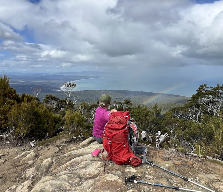 Hiker on the Hump Ridge Track, New Zealand