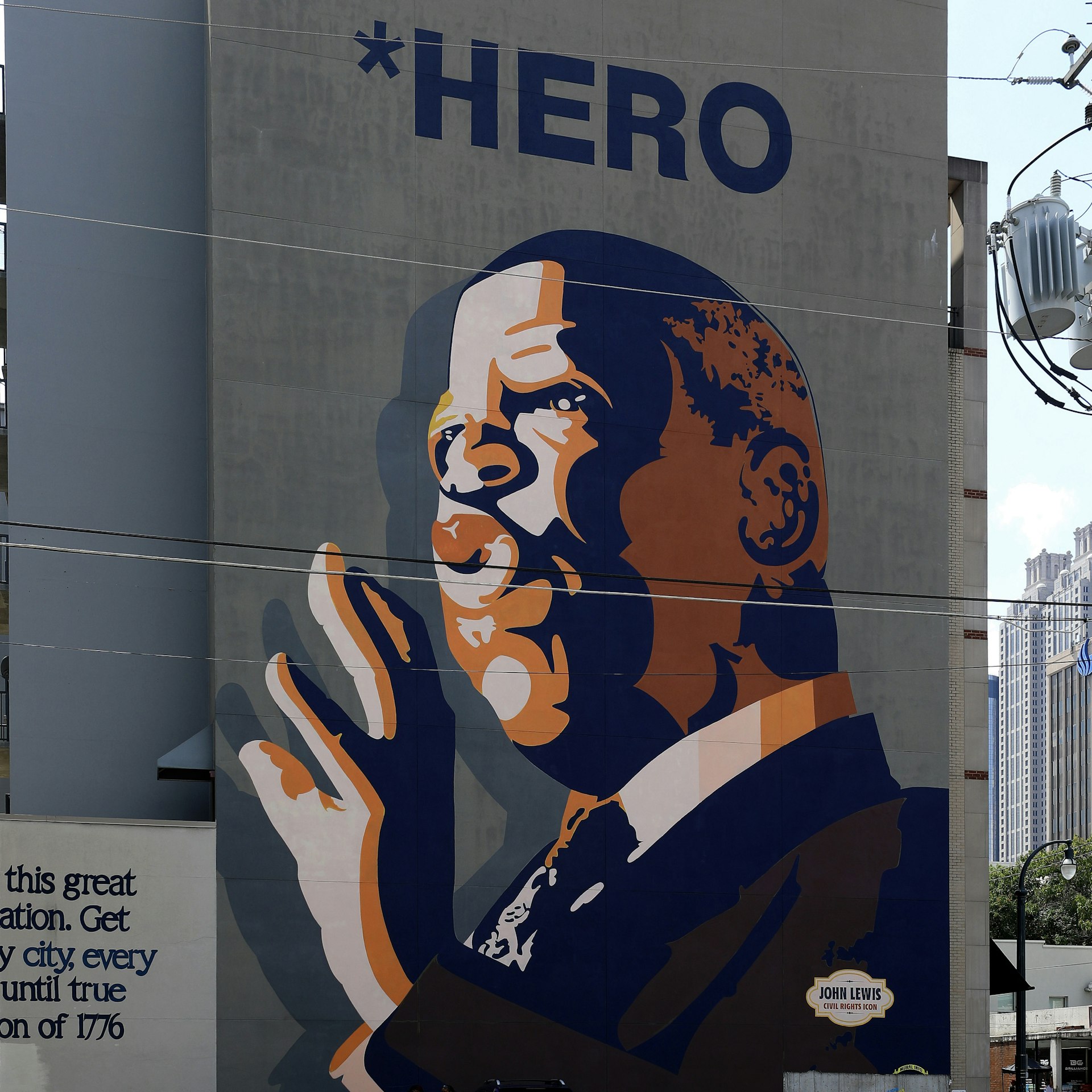 The Loss Prevention's 'Hero' mural of Congressman John Lewis is displayed downtown in Atlanta, Georgia, USA