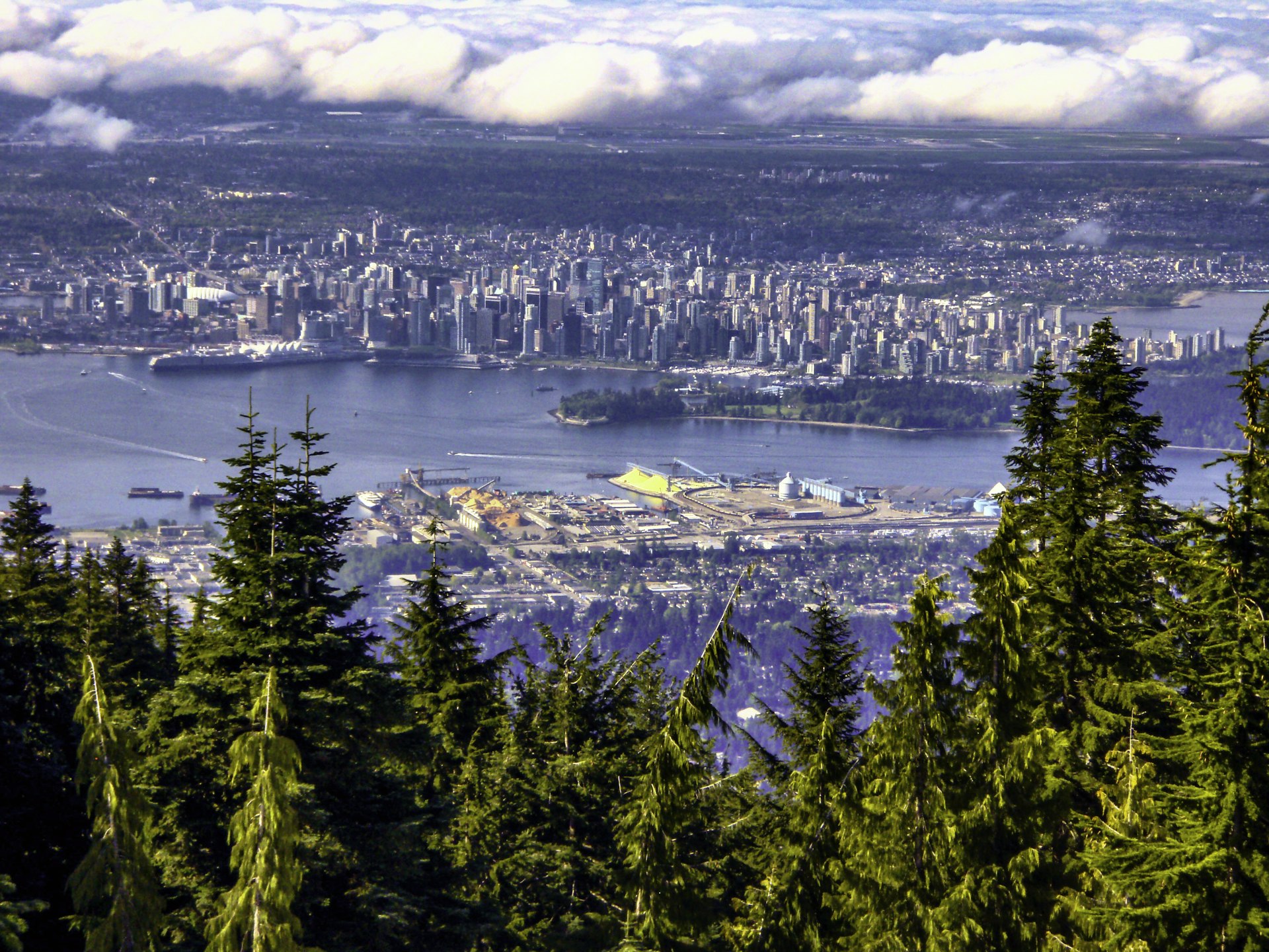 A view of the Vancouver skyline from the top of Grouse Mountain, British Columbia, Canada
