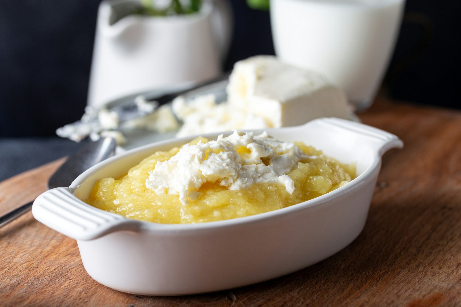A close up of Hosmerim, traditional cheese halva with clotted cream..jpg