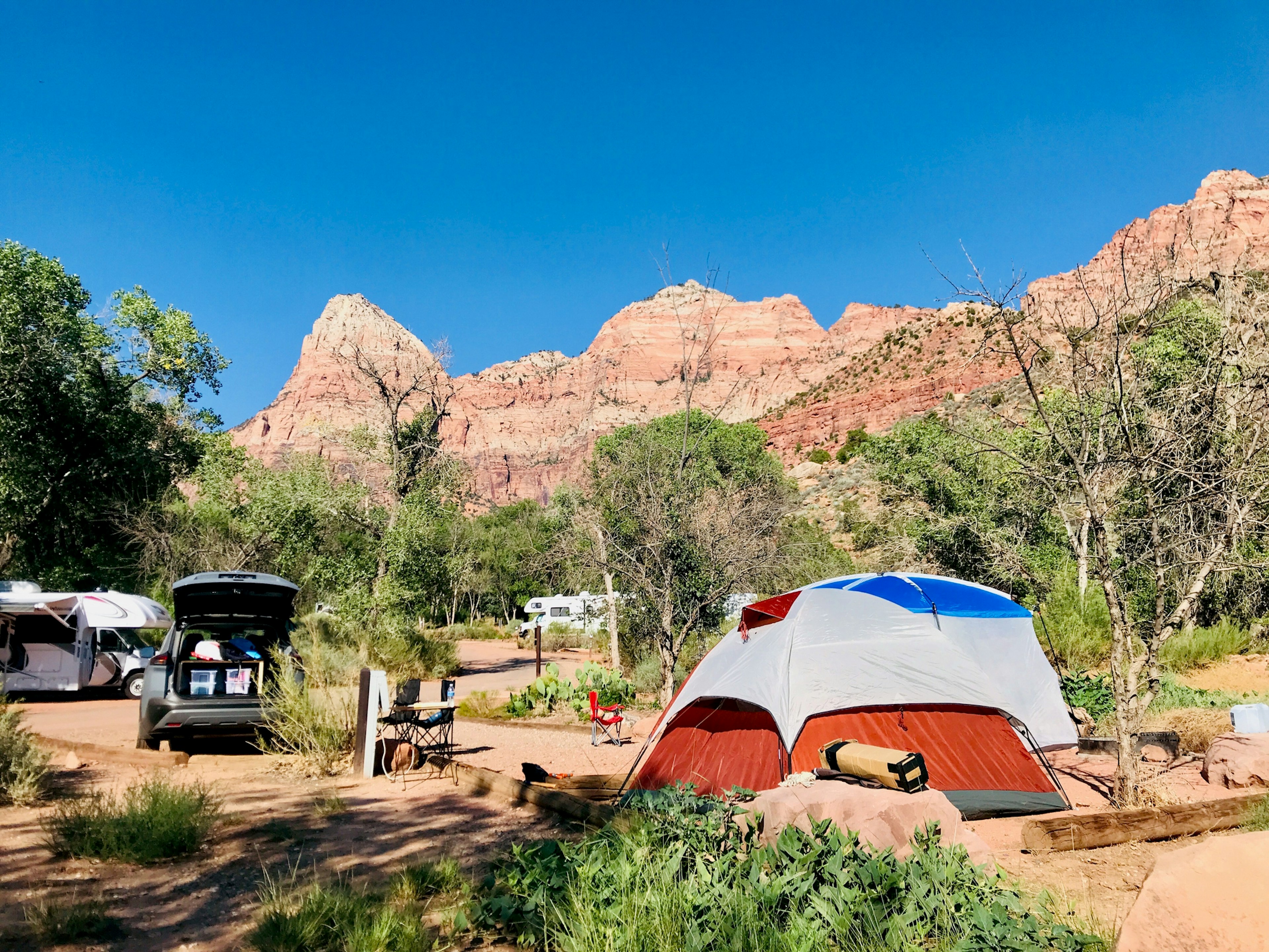 Tents and RVs camping in a national park