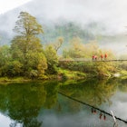 Early morning at Milford Track and hikers crossing suspension bridge with a majestic view in Fiordland National Park, South Island, New Zealand.
1500226567