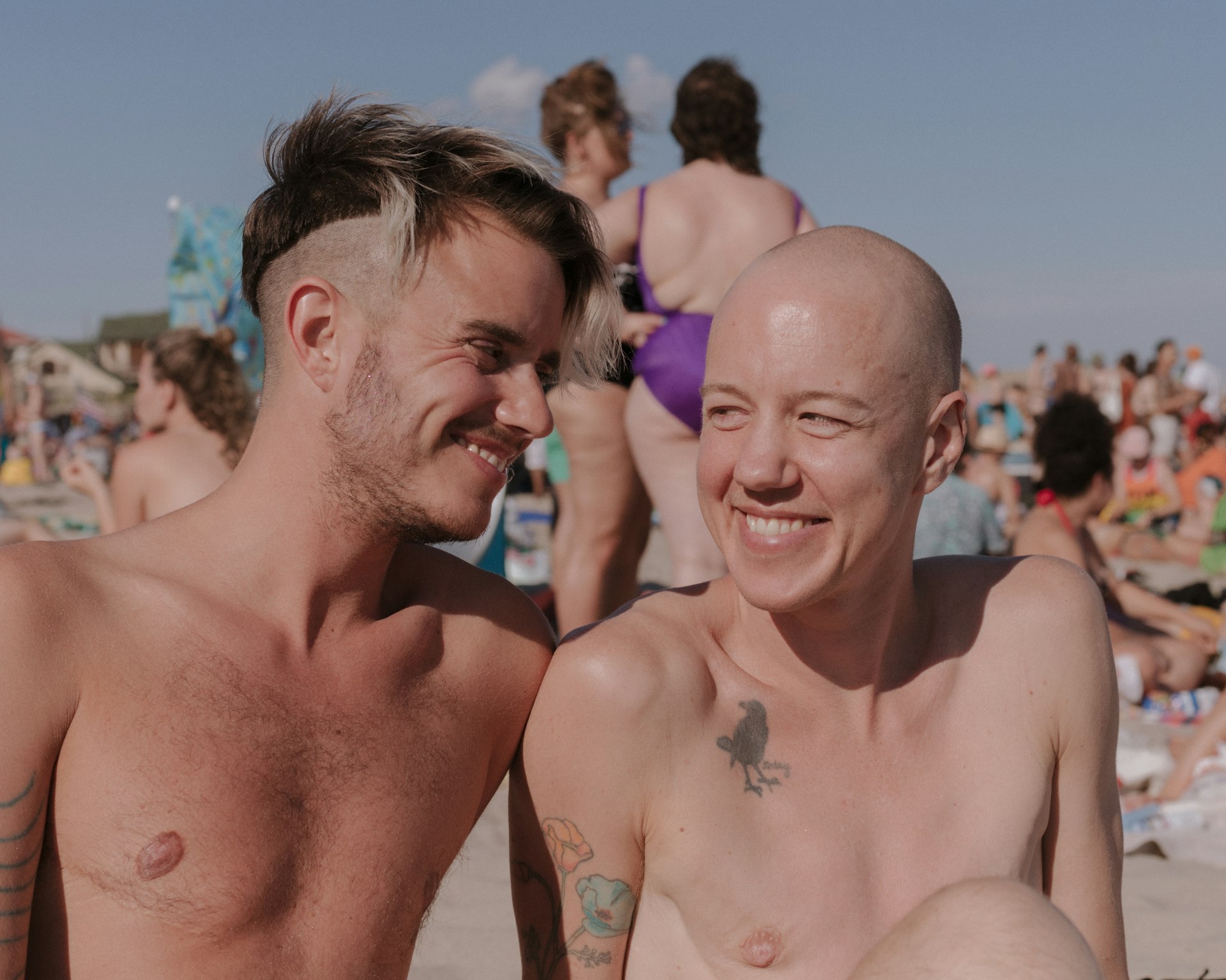 An LGBT couple at Jacob Riis Park, Rockaway Beach, Queens, New York City, New York, USA