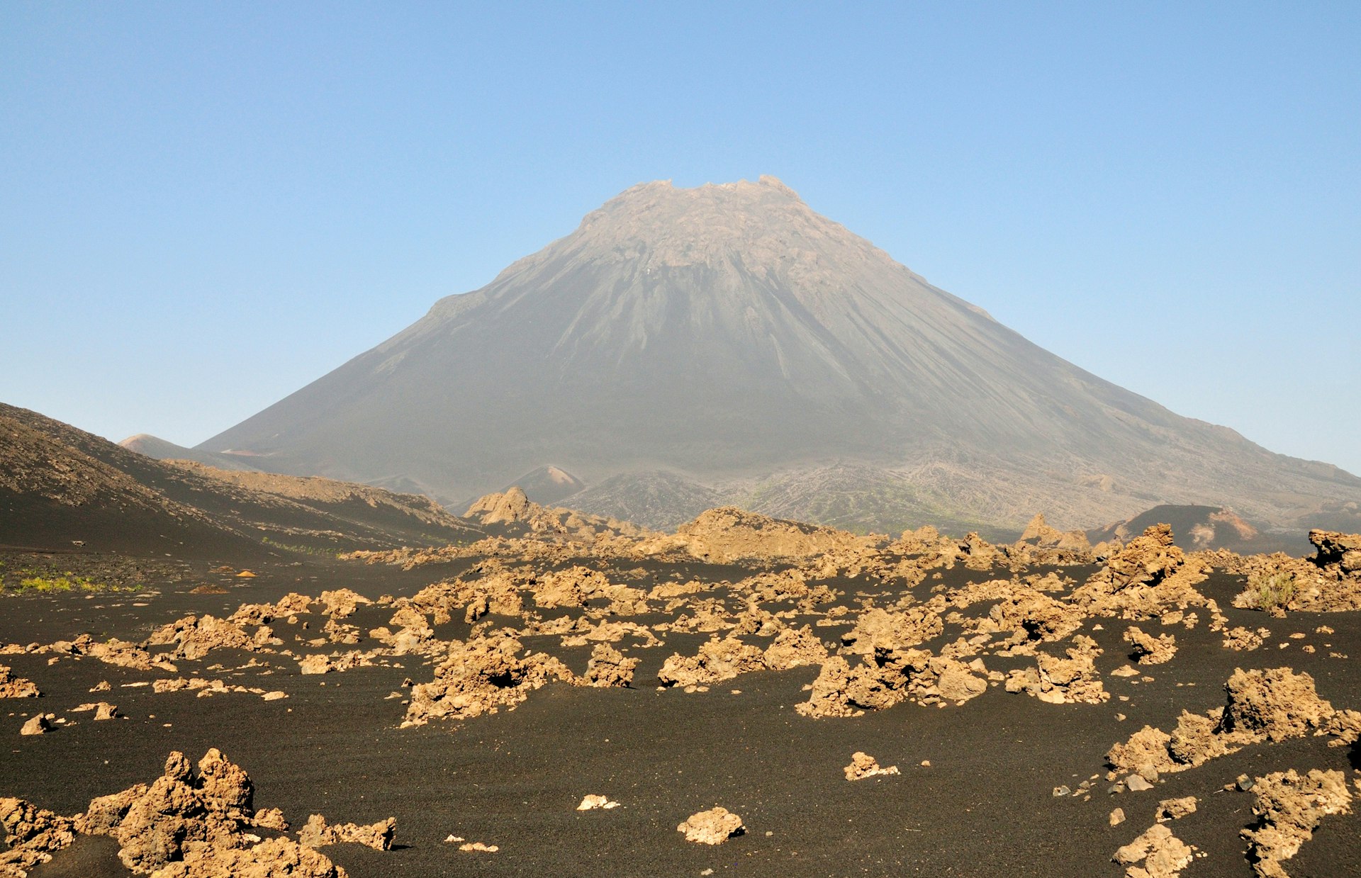 The lunar-like volcanic landscape found on the island of Fogo, Cabo Verde part of "Pico do Fogo" Volcano National Park