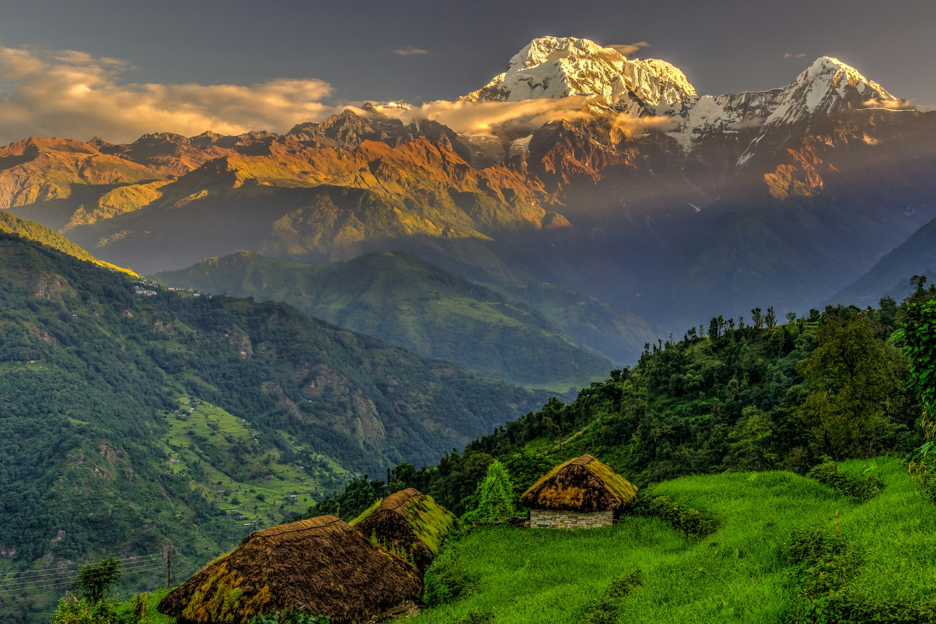 Annapurna South view from Tolka village at sunrise, Nepal