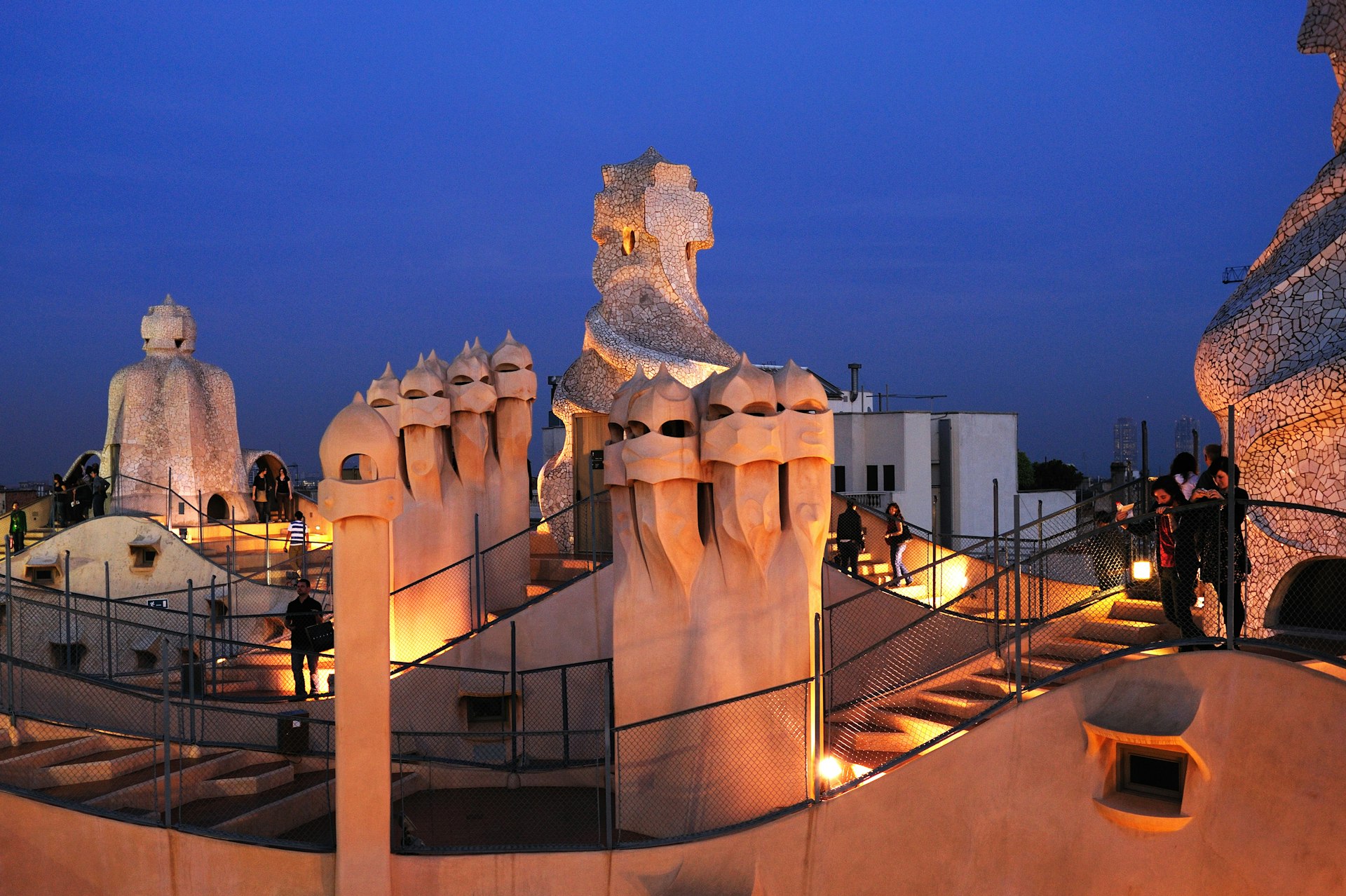 A night view at the roof of "La Pedrera" building in Barcelona