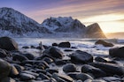 High waves at Unstad beach in Norway in Lofoten attract surfers even in winter.
939163768
