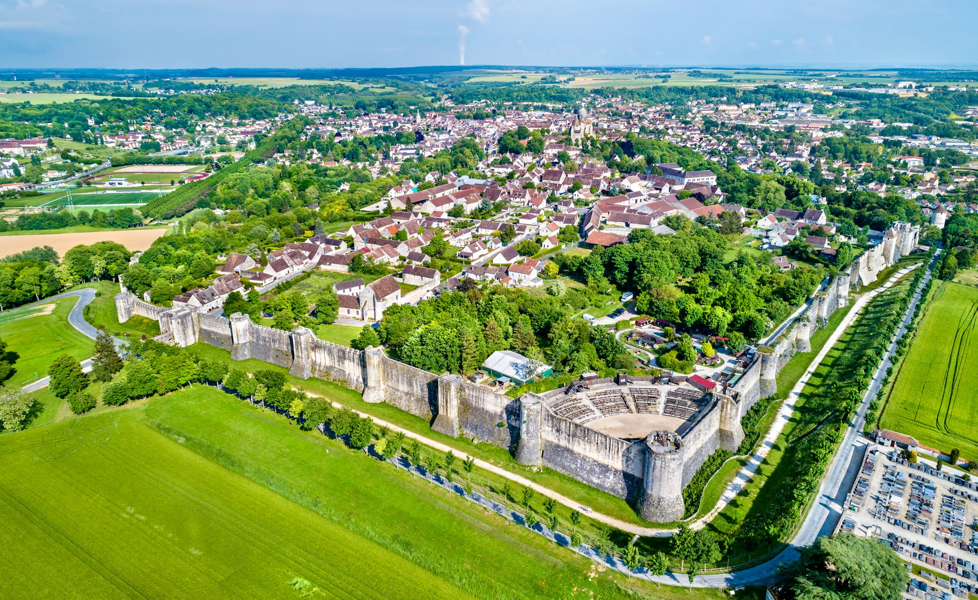 Aerial view of Provins, a town of medieval fairs and a UNESCO World Heritage Site. 