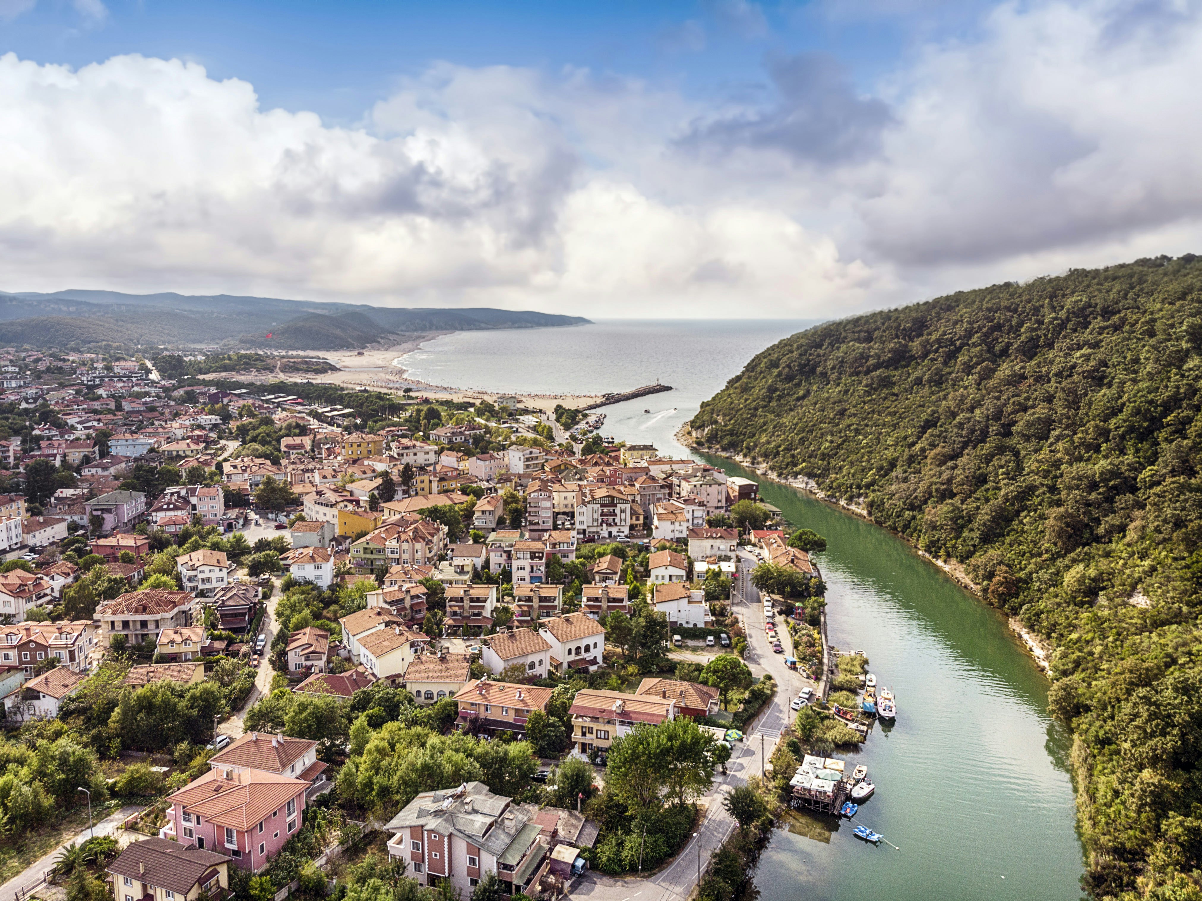 Aerial of Agva, a holiday and fishing town in Istanbul