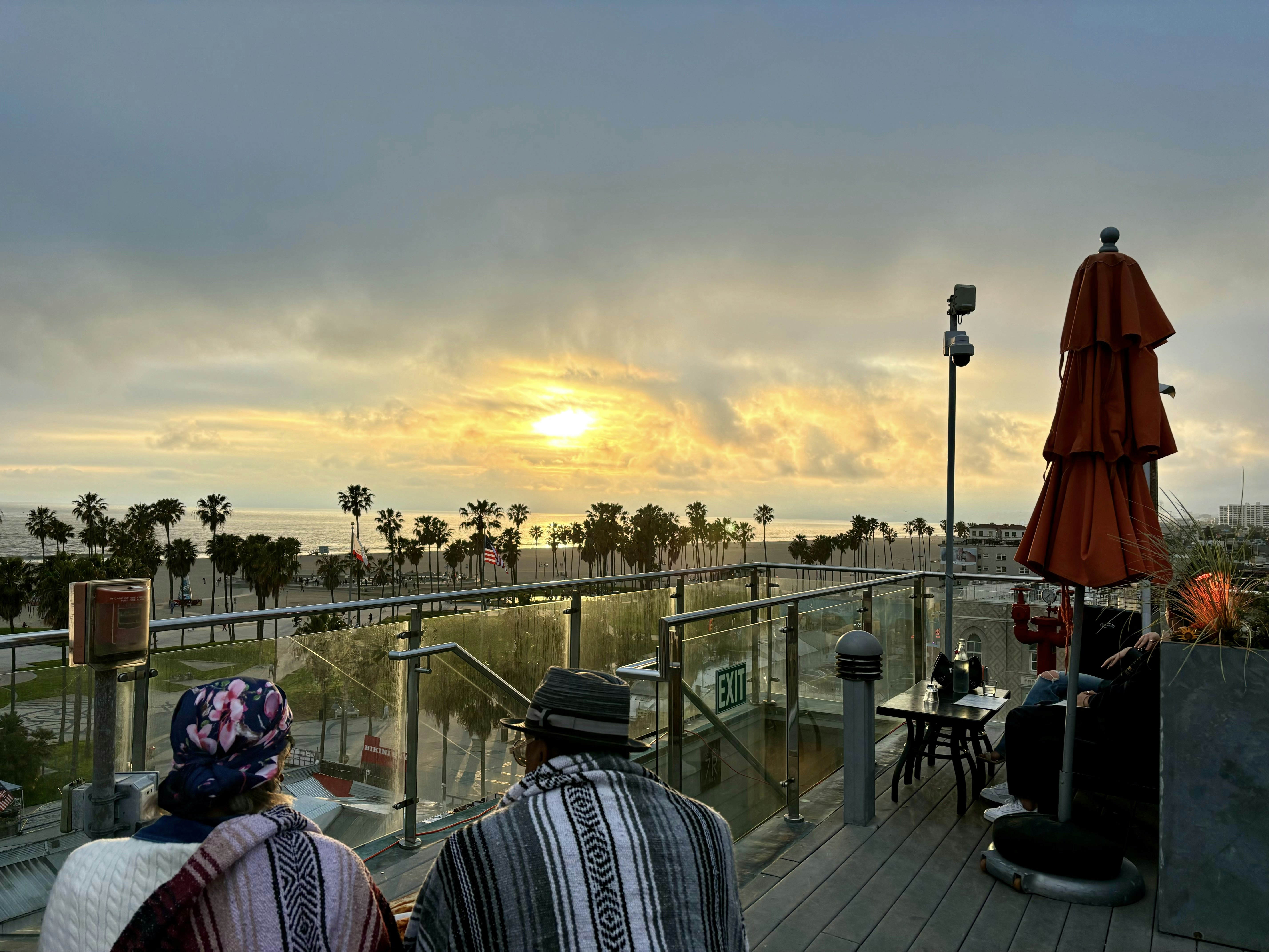 A view of the sunset from the rooftop of the Hotel Erwin, Venice Beach, LA 