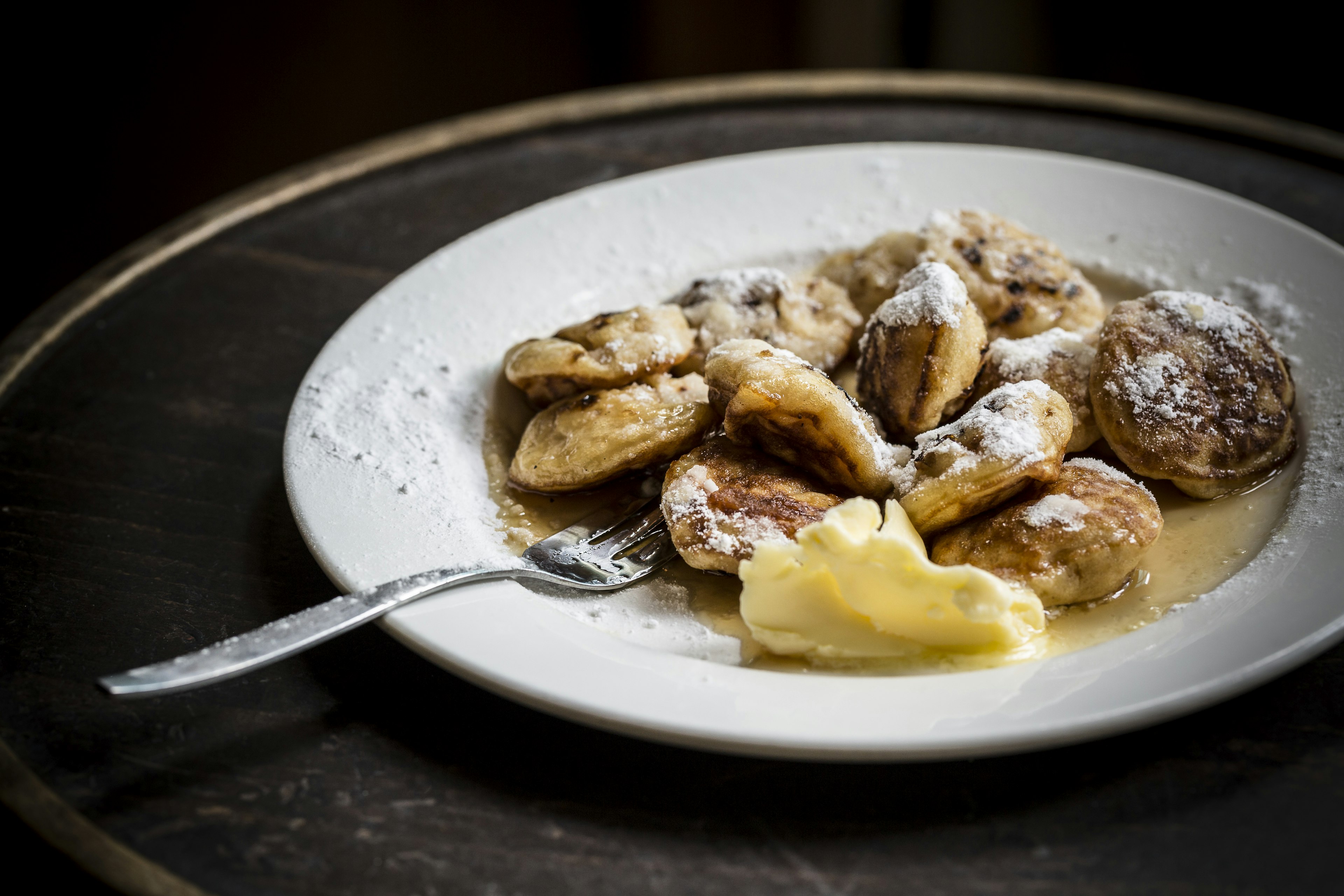 Plate of poffertjes (fluffy pancakes) at Cafe De Prins.