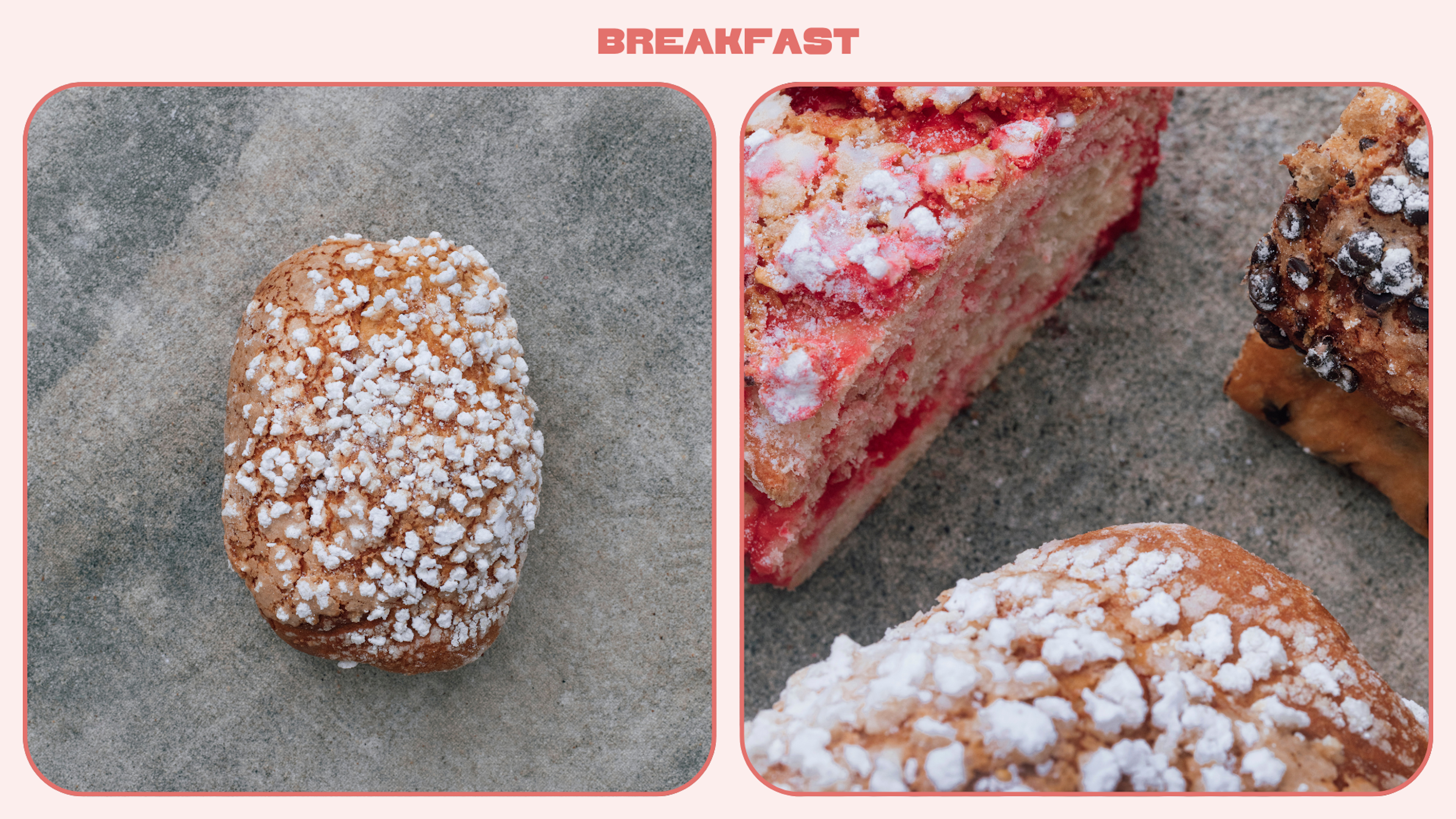 Pink brioche with icing sugar sprinkles