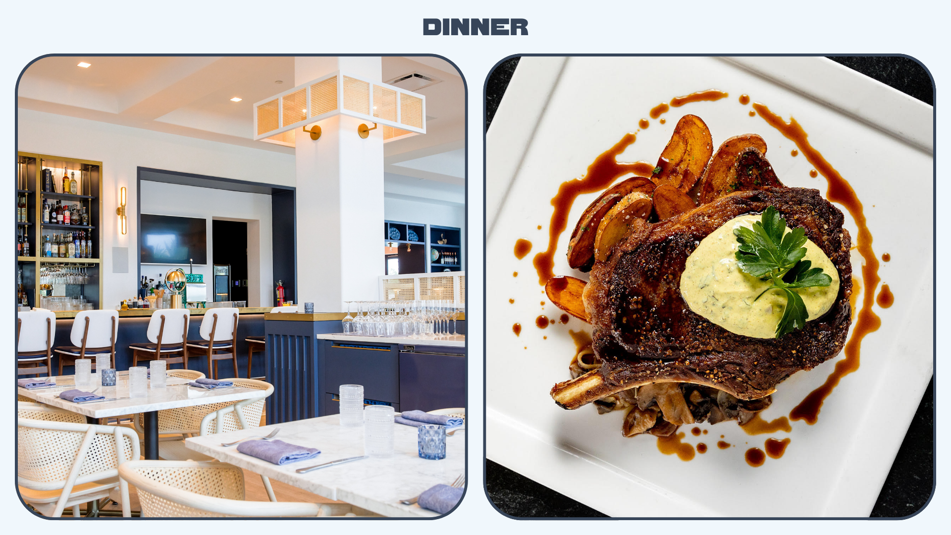L: interior of The Citizen; R: Steak at Bijoux 