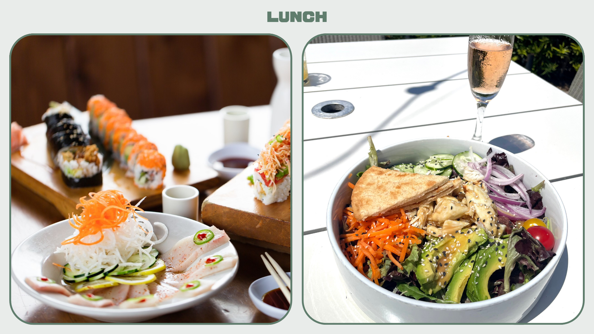L: Sushi from Harbor Docks; R: Lunch bowl at George's 