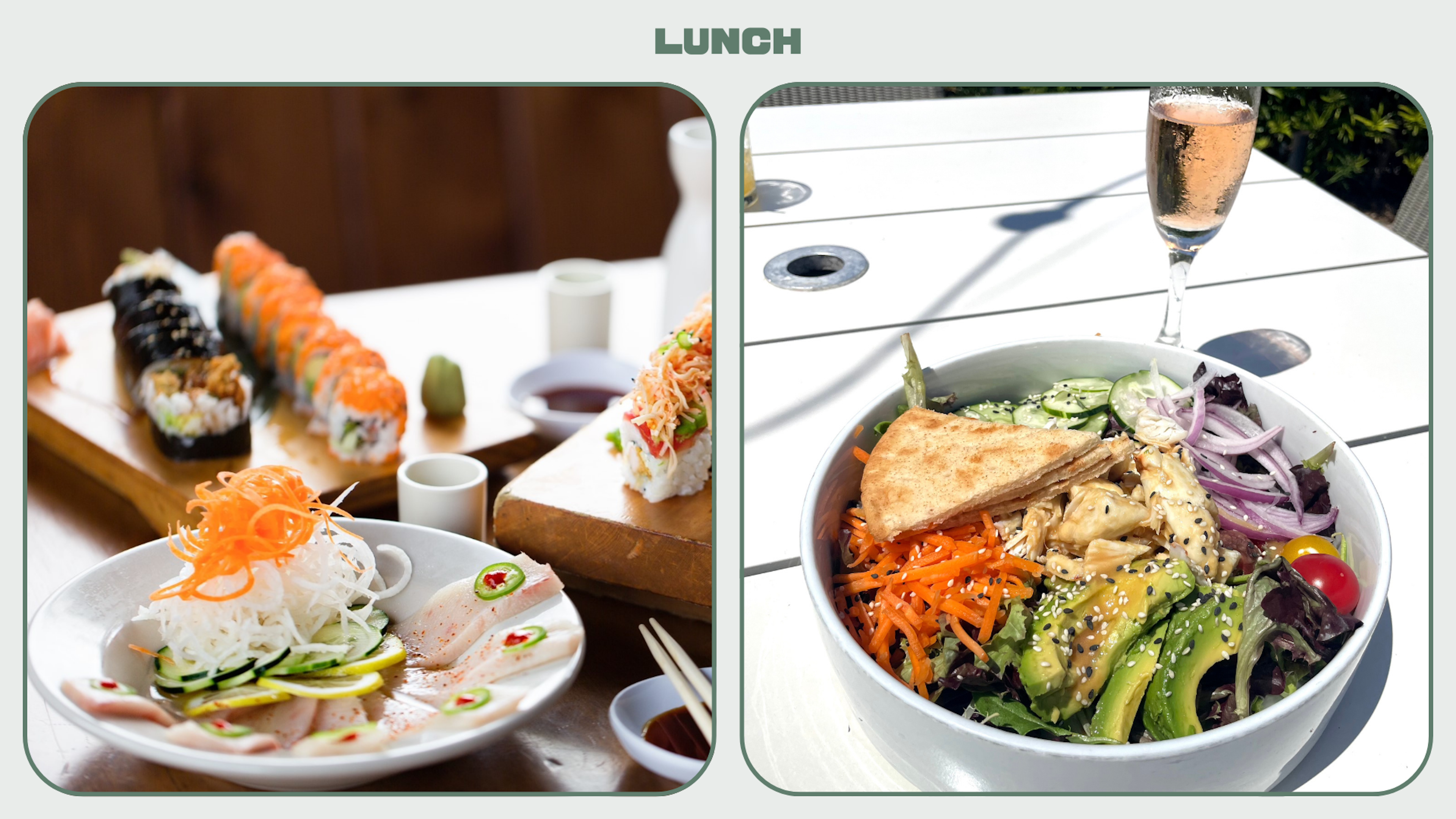 L: Sushi from Harbor Docks; R: Lunch bowl at George's