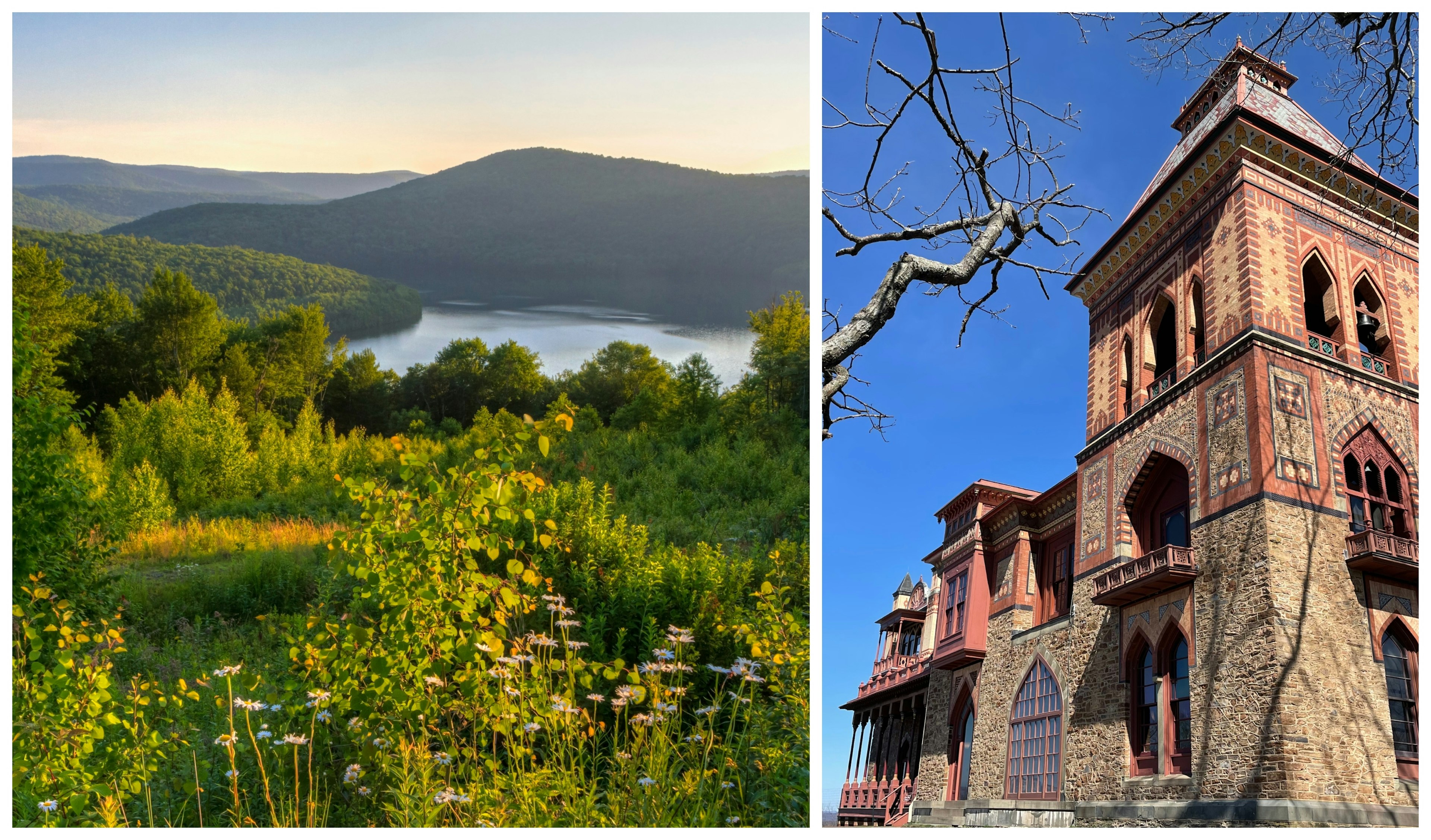 Left: Catskills Mountains, Right: Exterior view of Olana