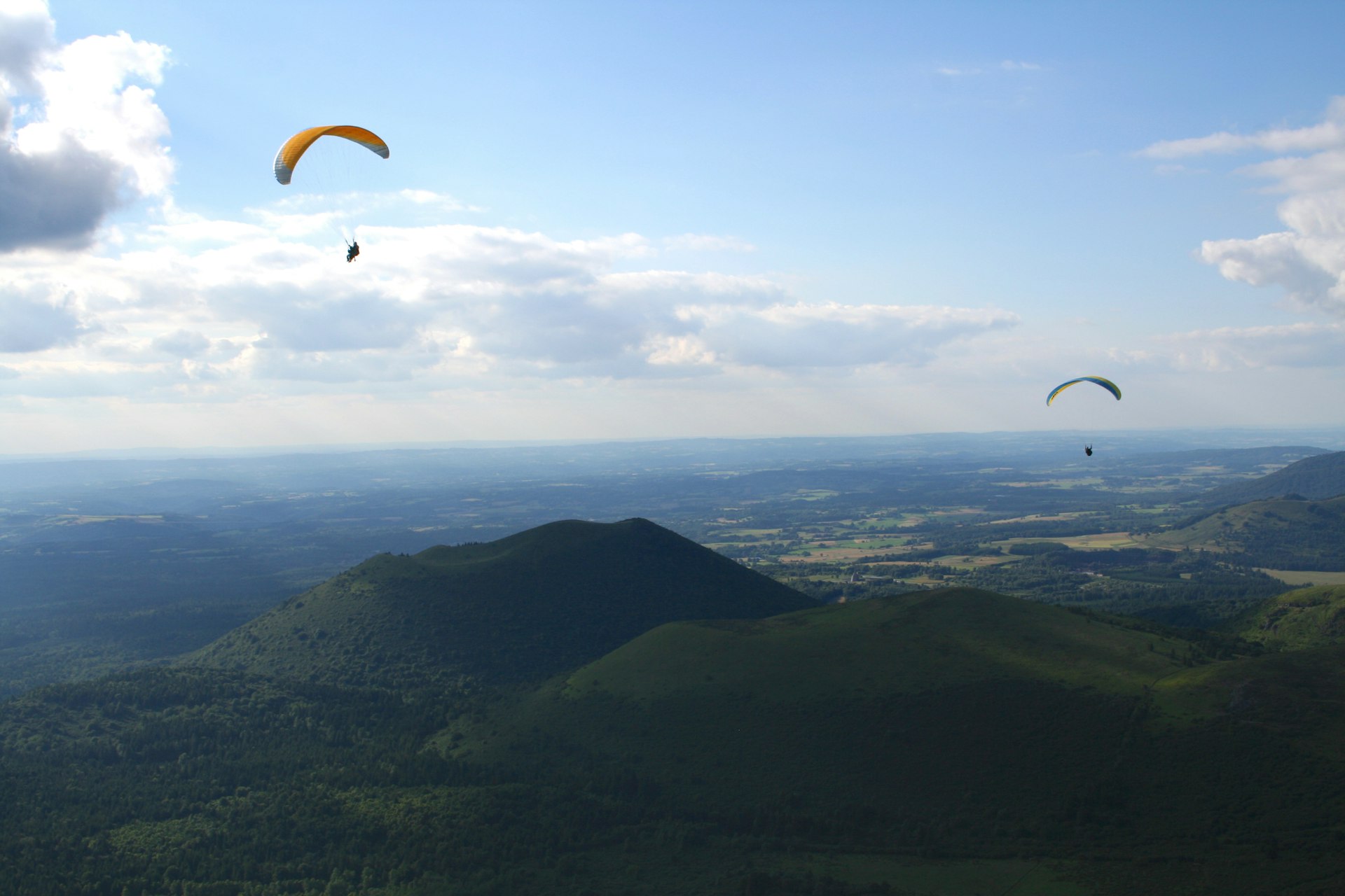 Paragliding in Puy de Dôme in the Auvergne region of France