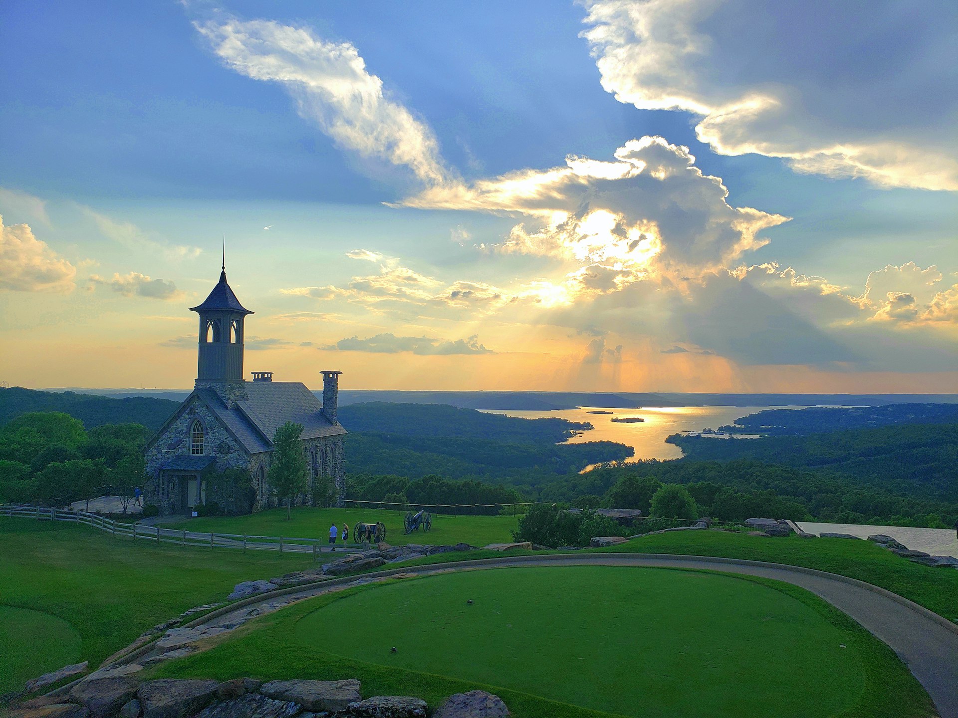 Chapel of the Ozarks in Branson, Missouri at Sunset with Table Rock Lake in the background