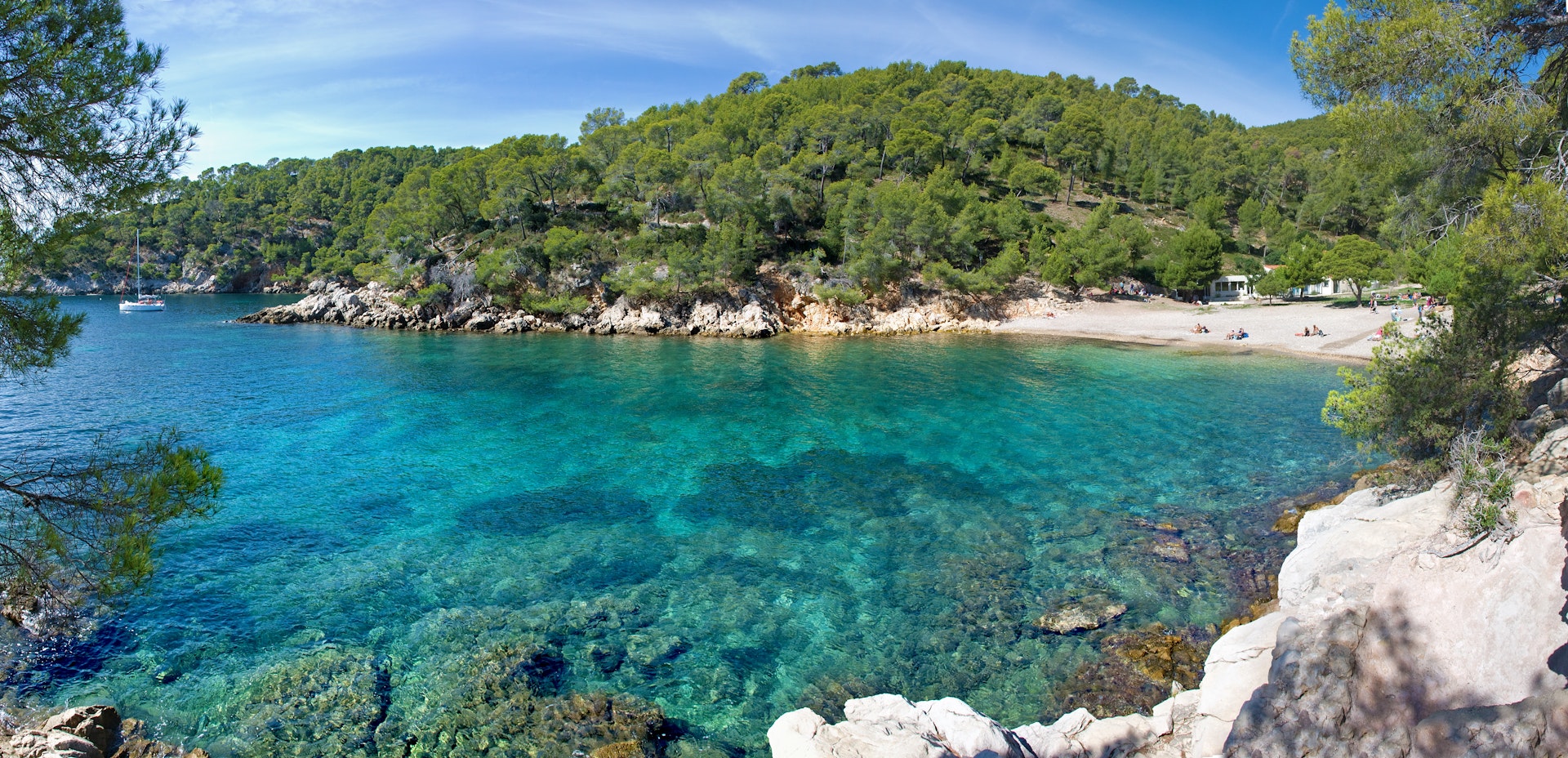 Calanque De Port D'Alon, bay with clear water near Cassis and Bandol in France